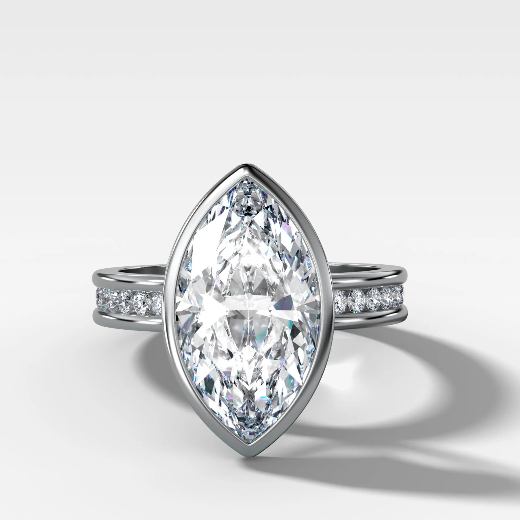 Petite Channel Bezel Set Engagement Ring with Marquise Cut Diamond - Image 3