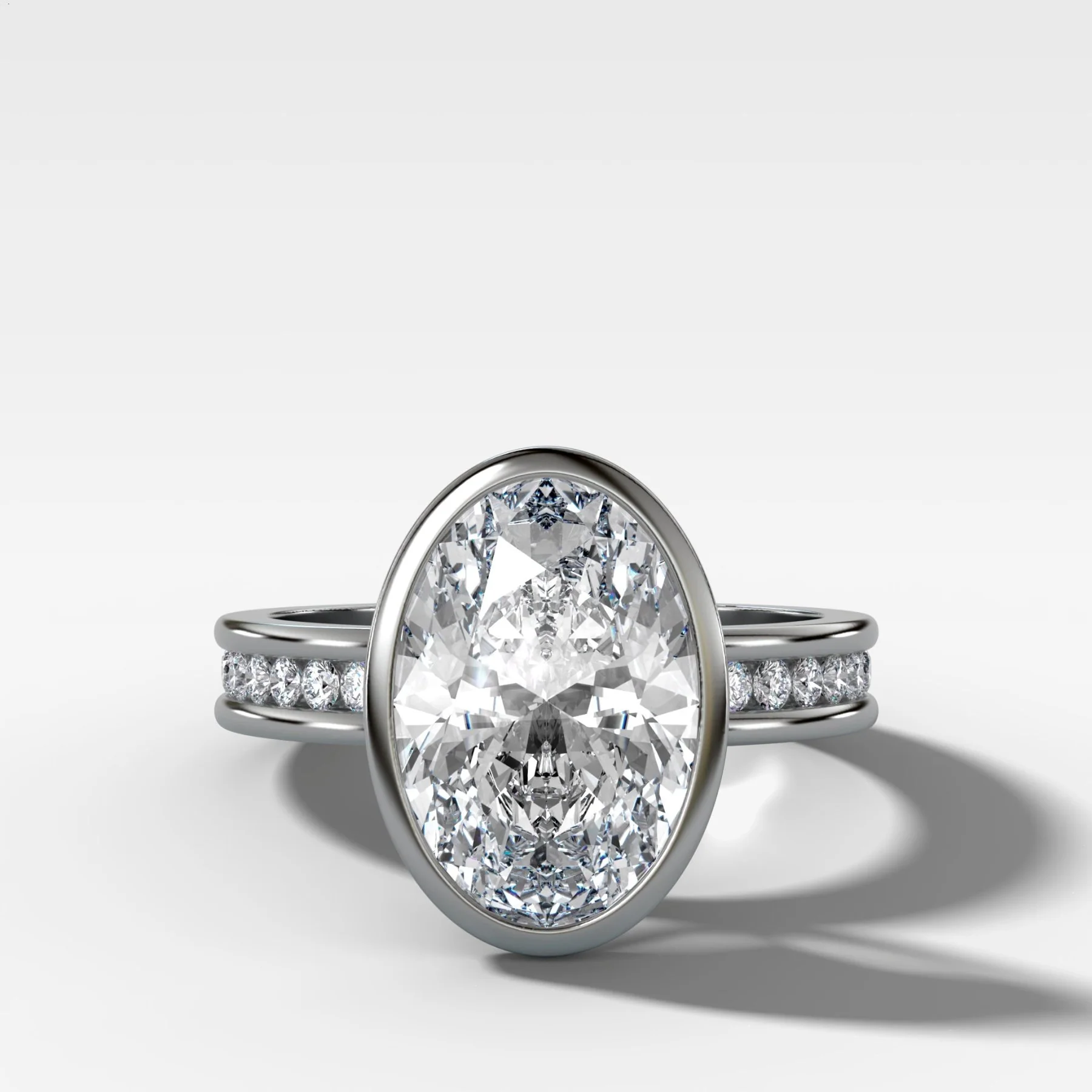 Petite Channel Bezel Set Engagement Ring with Oval Cut Diamond - Image 3