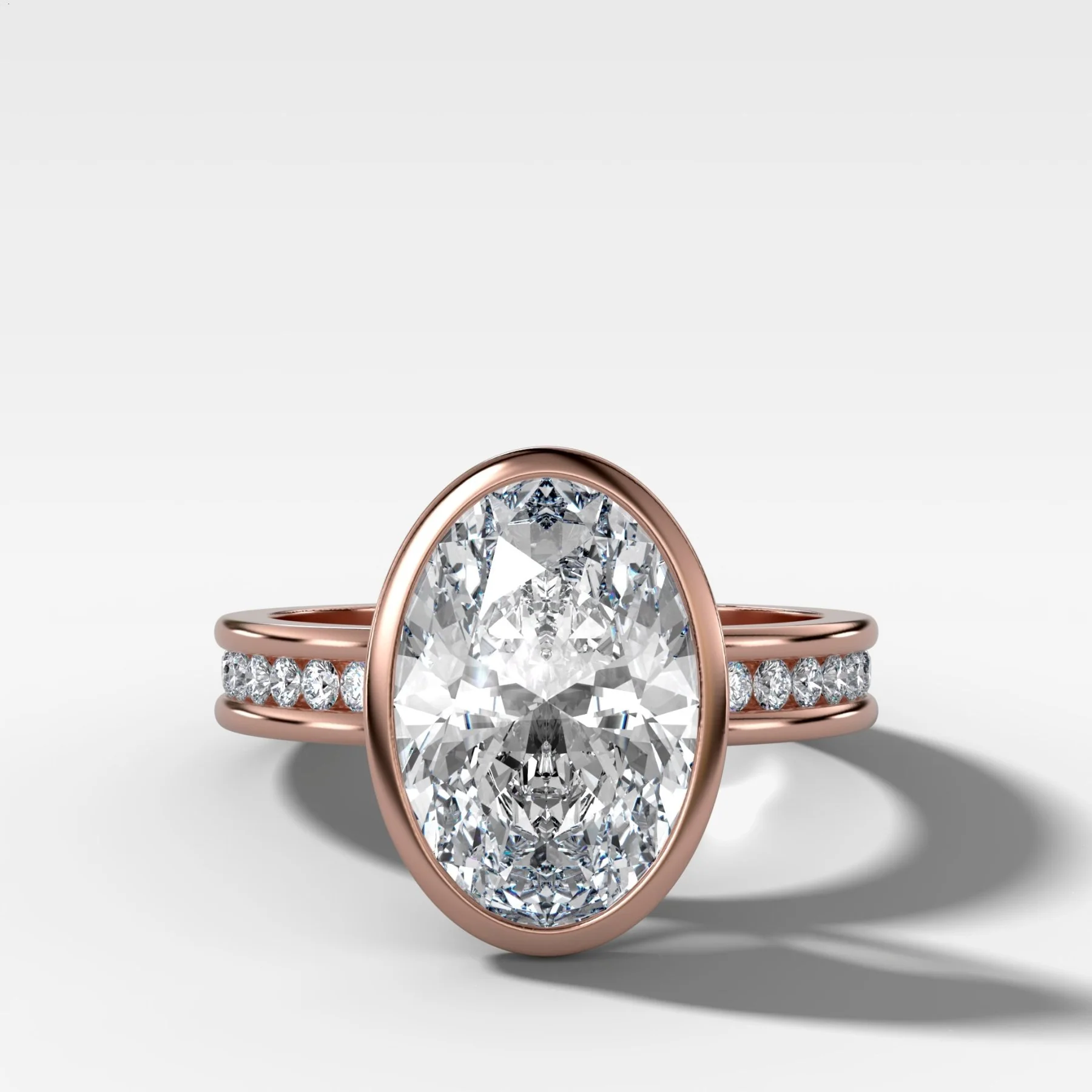 Petite Channel Bezel Set Engagement Ring with Oval Cut Diamond - Image 4