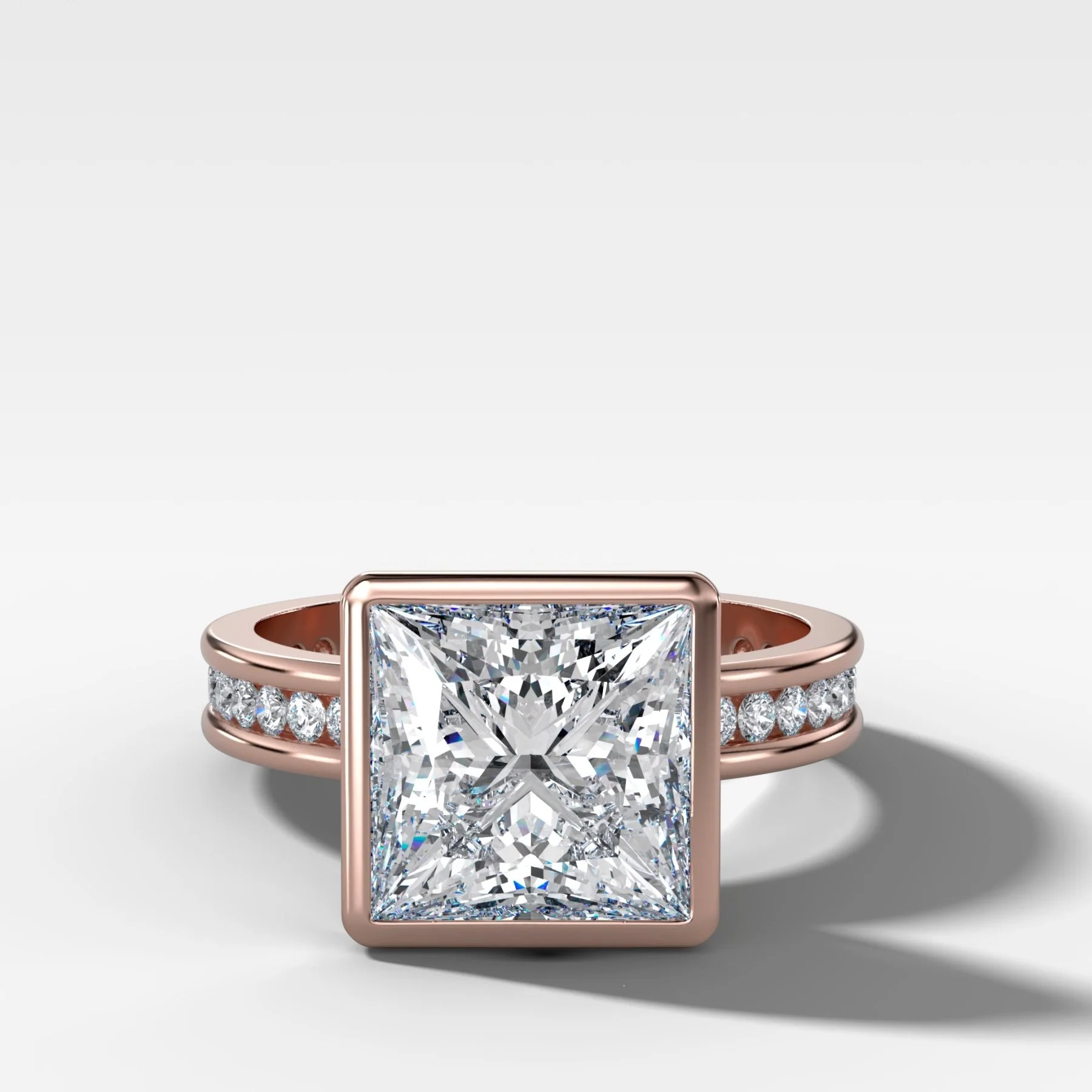 Petite Channel Bezel Set Engagement Ring with Princess Cut Diamond - Image 4