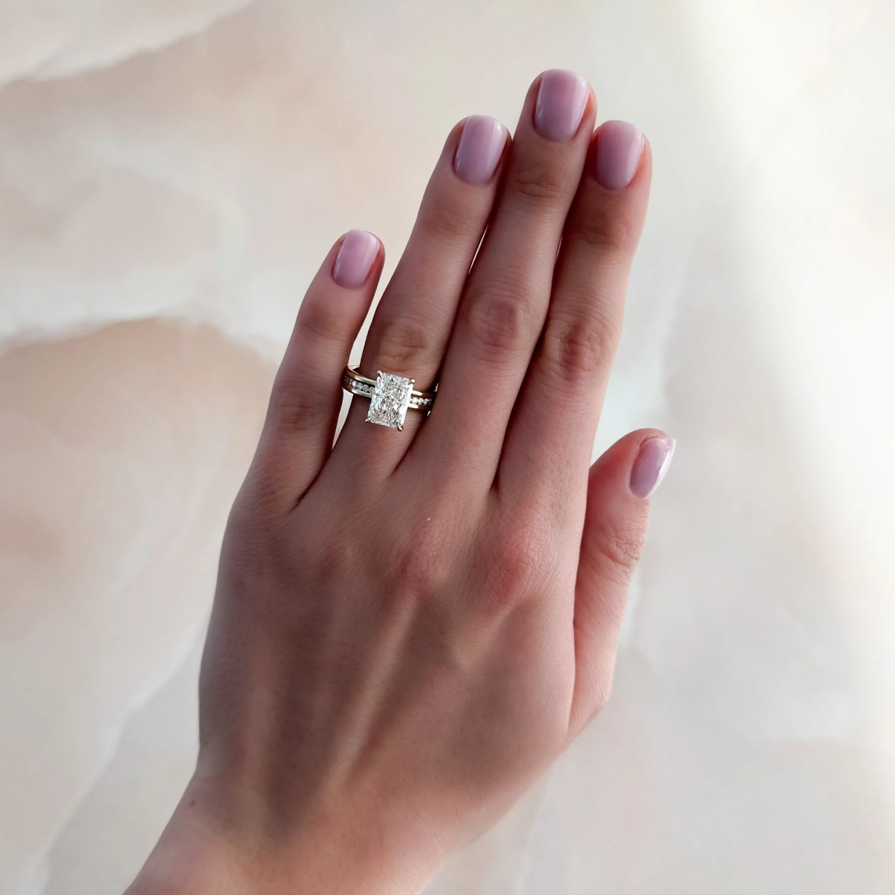 Petite Channel Set Engagement Ring with Elongated Radiant Cut Diamond - Image 3