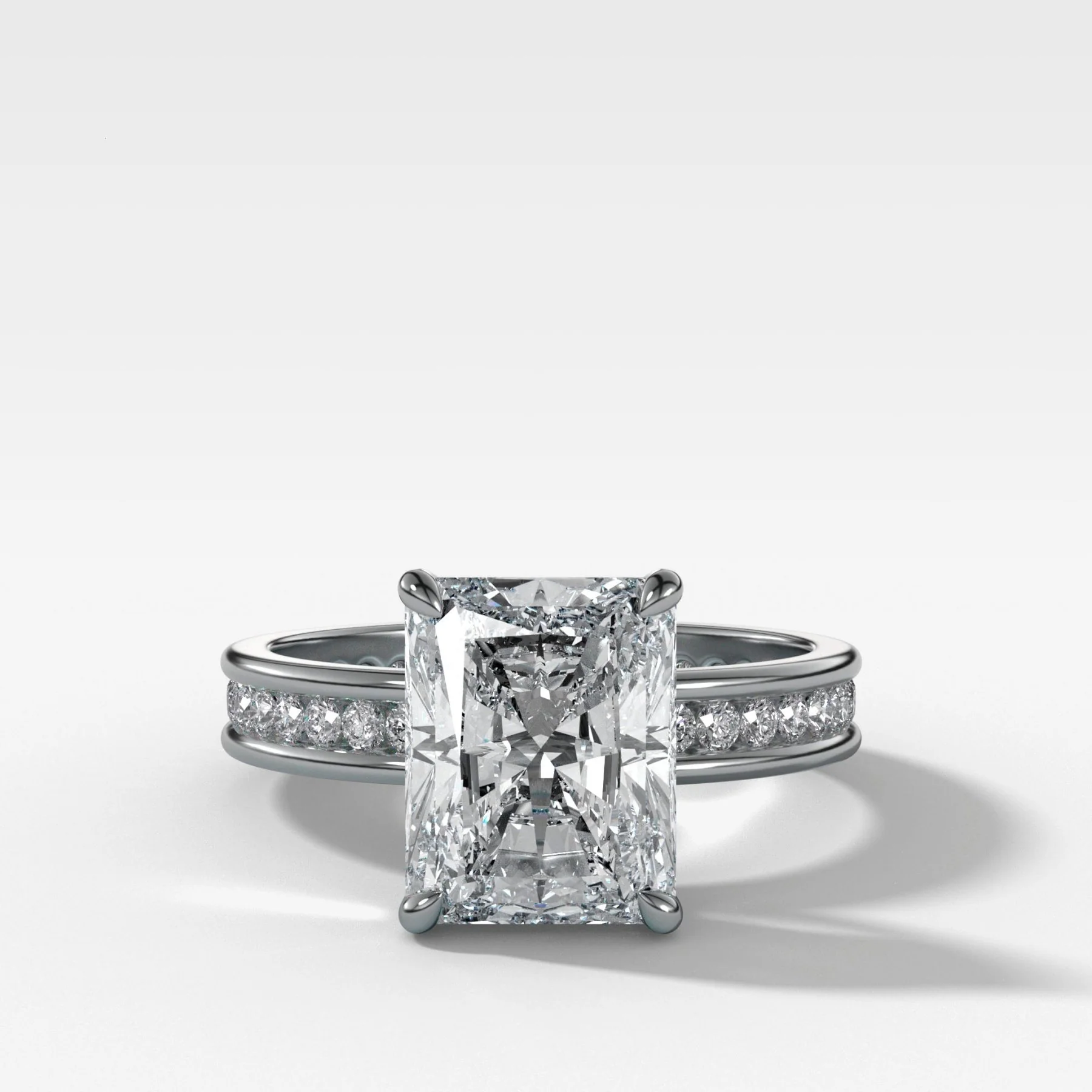 Petite Channel Set Engagement Ring with Elongated Radiant Cut Diamond - Image 4