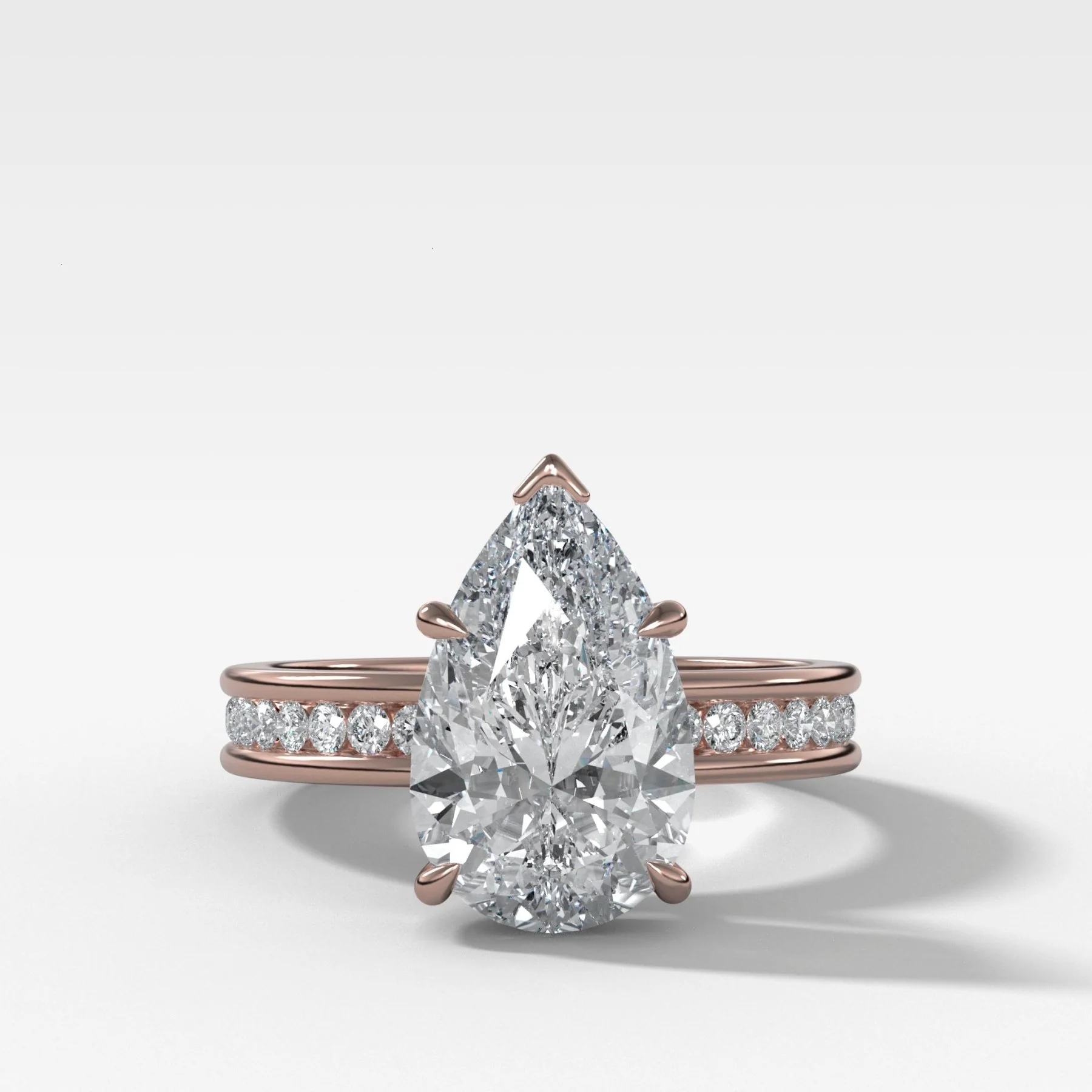 Petite Channel Set Engagement Ring with Pear Cut Diamond - Image 5