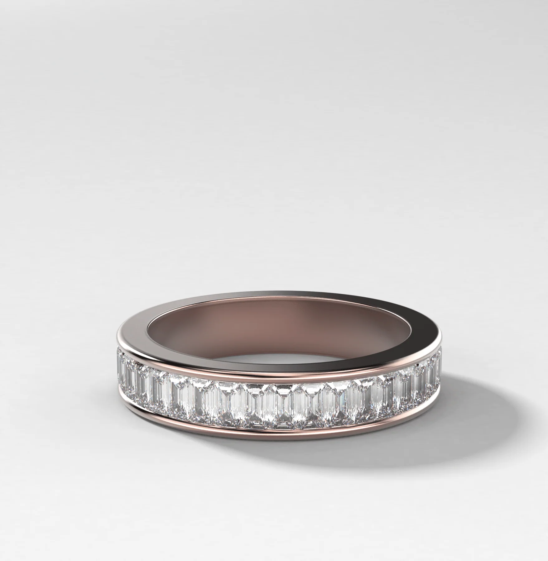 Petite Baguette Channel Set Halfway Wedding Band - Image 4