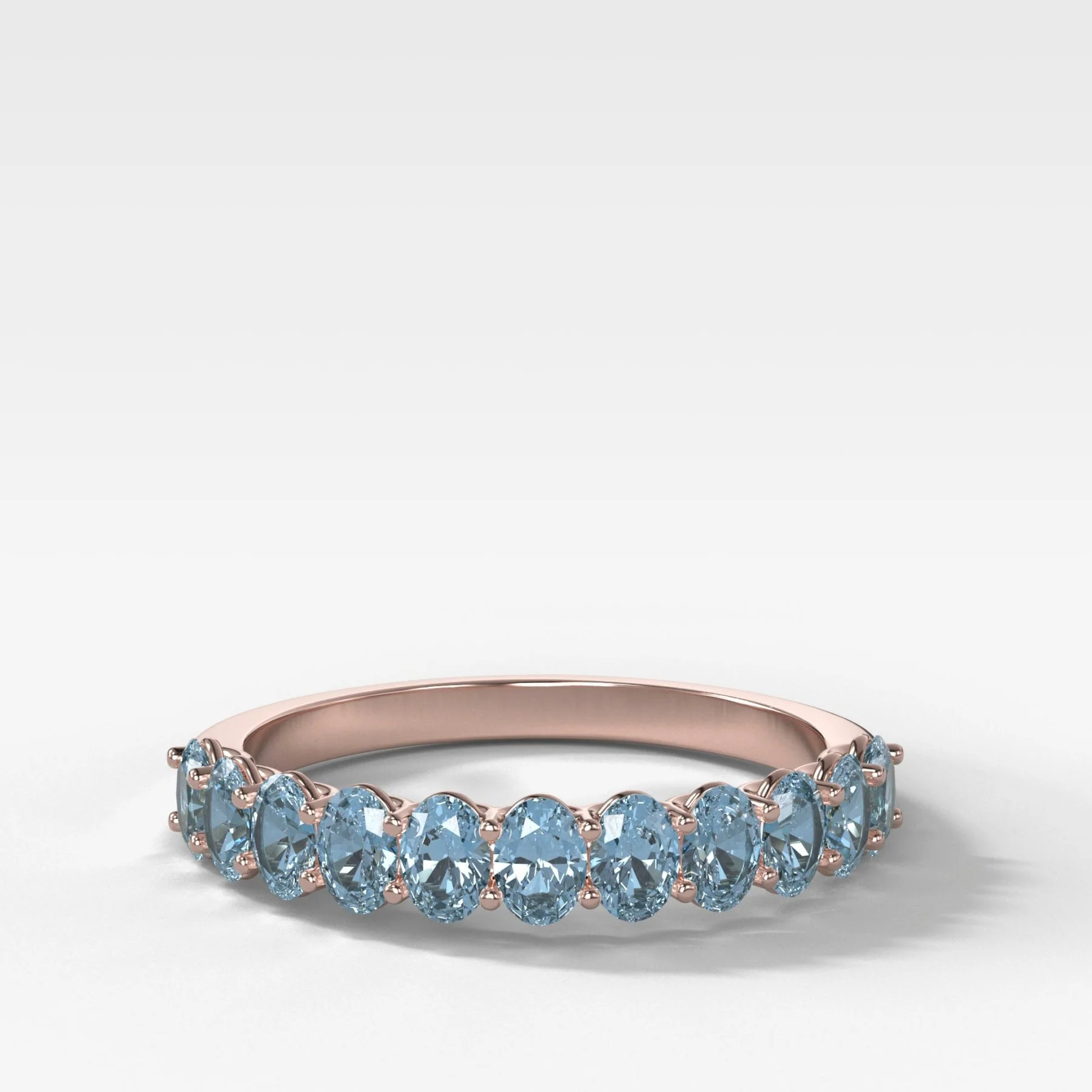 Petite Shared Prong Wedding Band with Blue Oval Cut Diamonds - Image 3