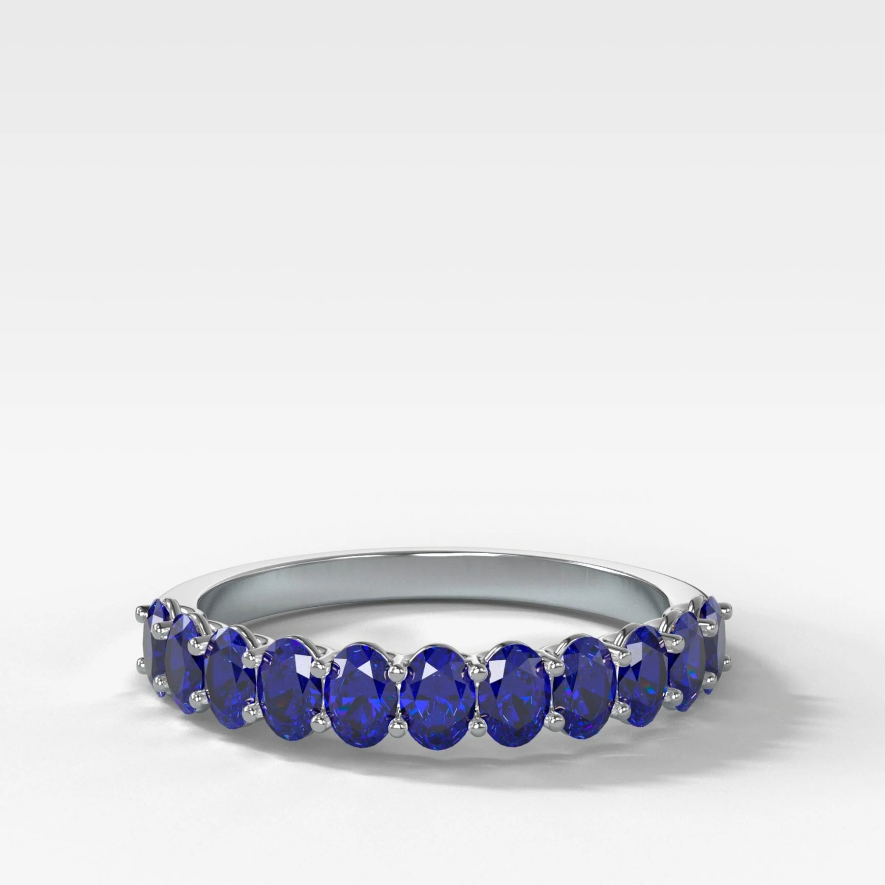 Petite Shared Prong Wedding Band with Blue Sapphire Oval Gemstones - Image 4