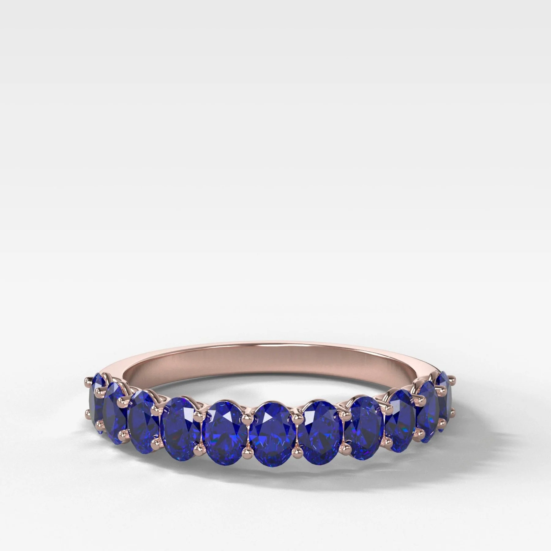 Petite Shared Prong Wedding Band with Blue Sapphire Oval Gemstones - Image 5