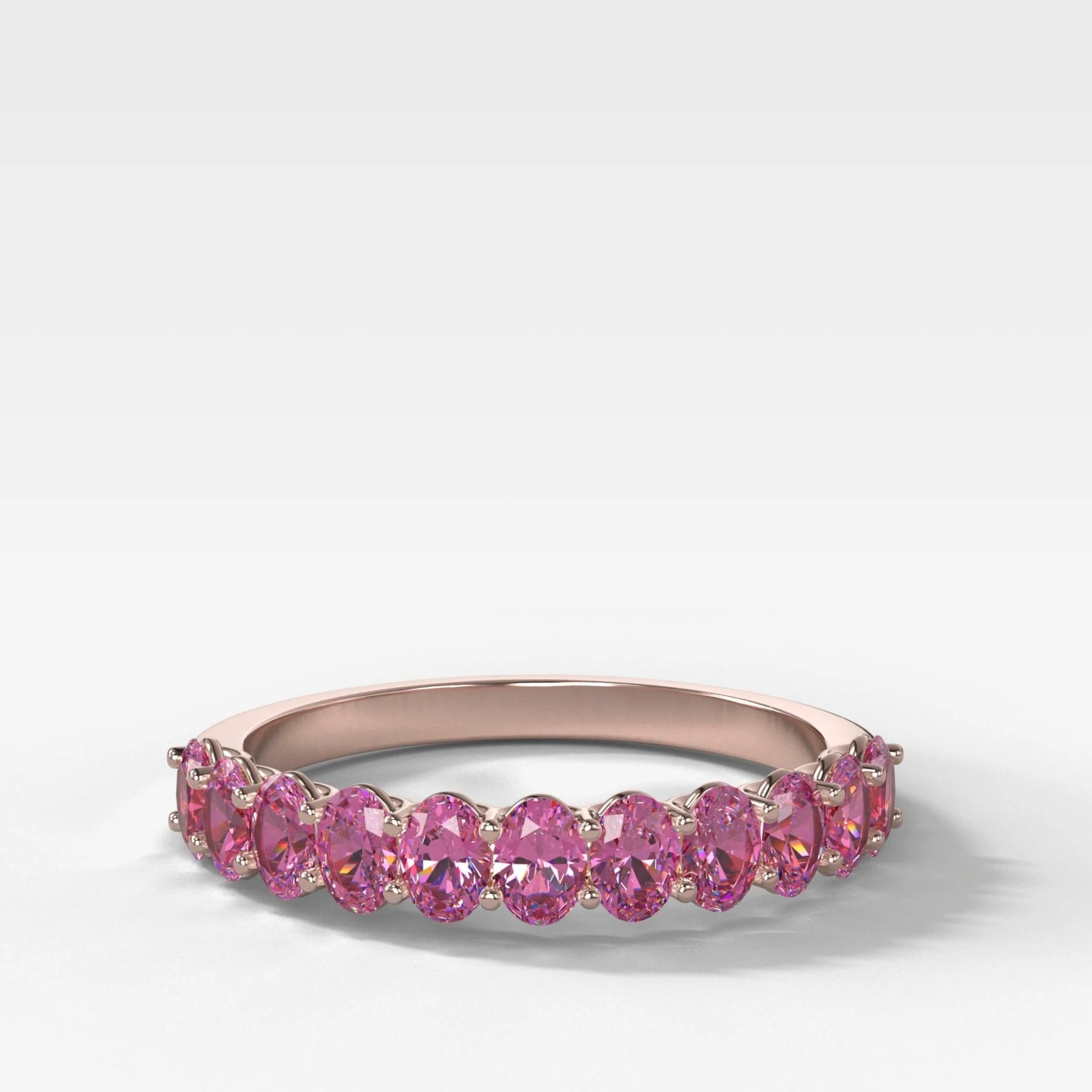 Petite Shared Prong Wedding Band with Pink Sapphire Oval Gemstones - Image 4