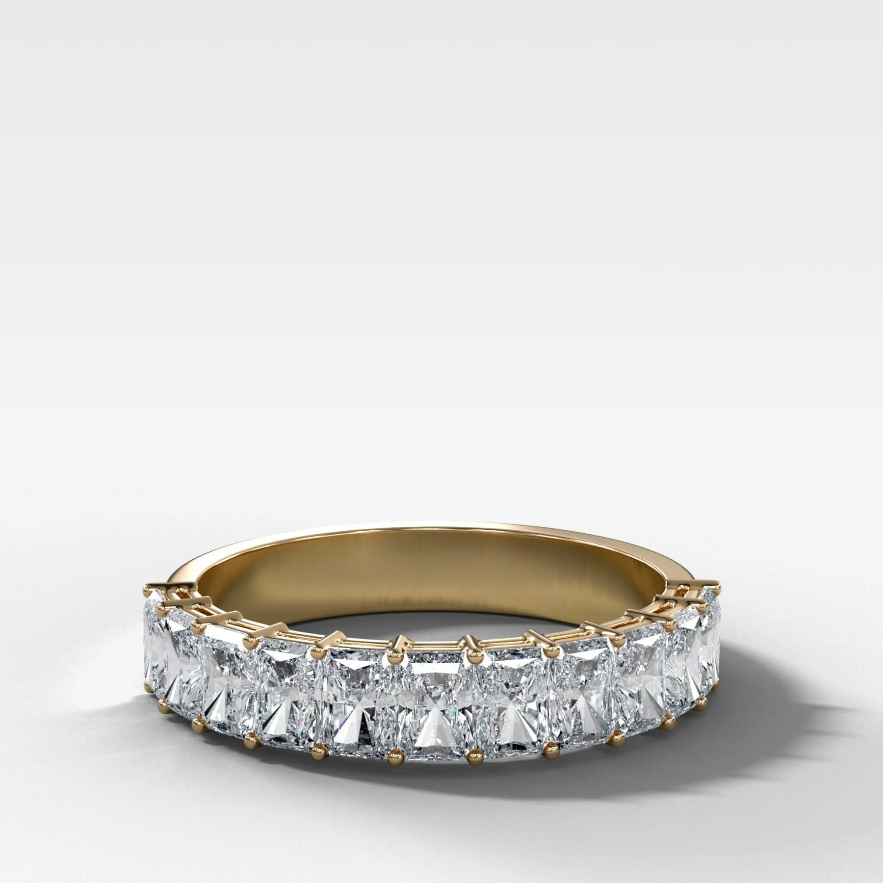 Petite Shared Prong Wedding Band with Radiant diamonds