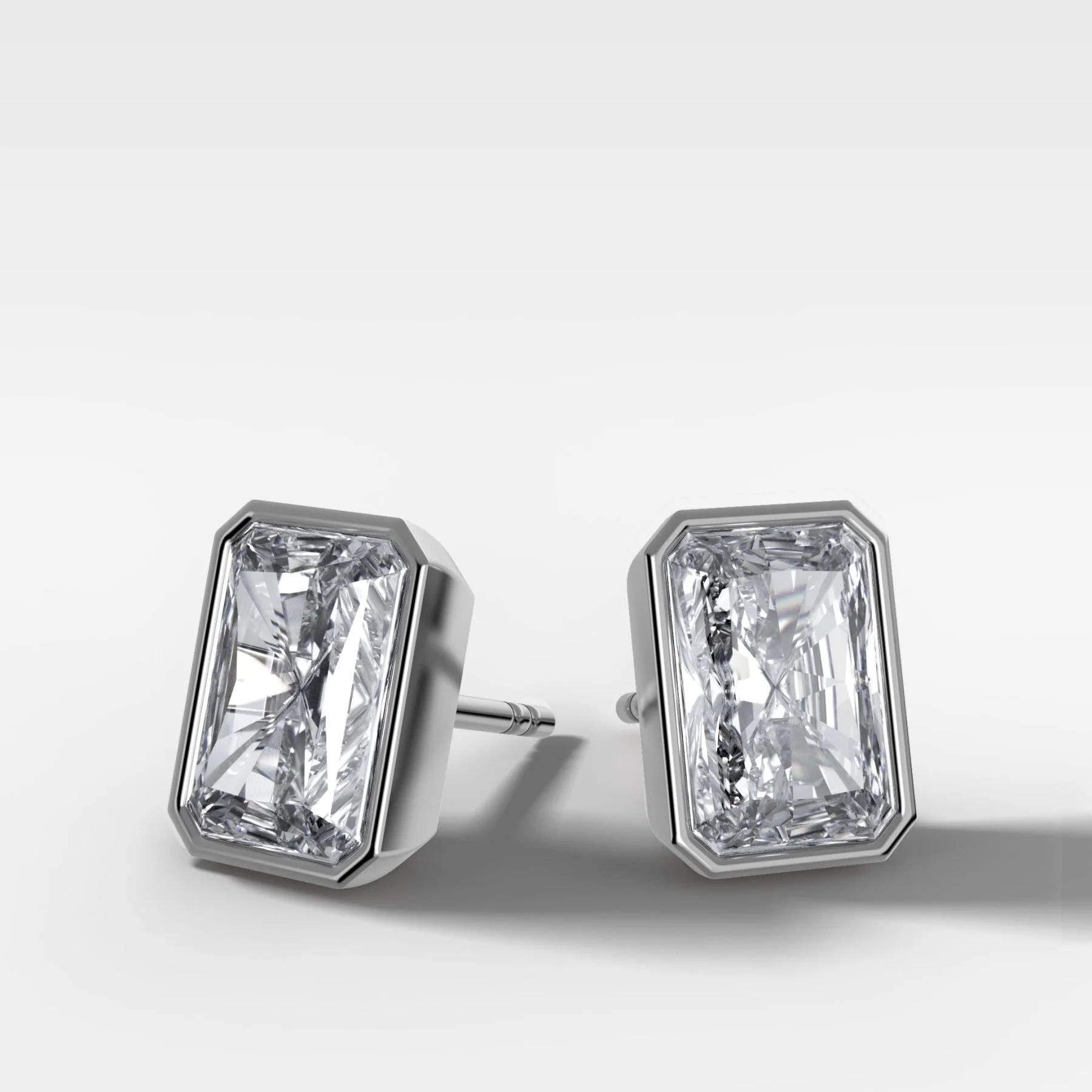 Bezel Set Elongated Radiant Diamond Studs - Image 3