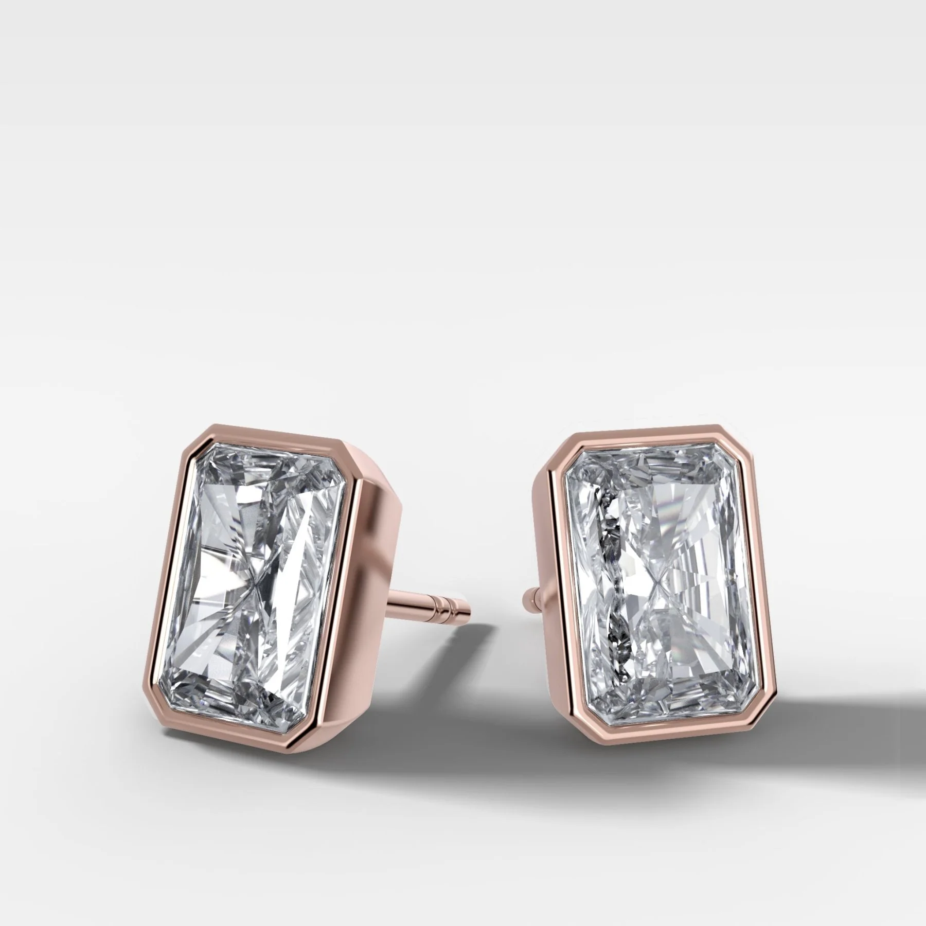 Bezel Set Elongated Radiant Diamond Studs - Image 4