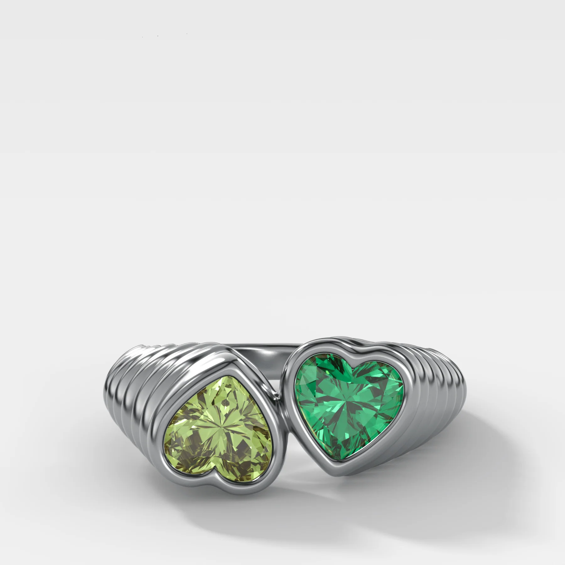 Reverse Bezel Heart Ring with Peridot and Emerald - Image 2