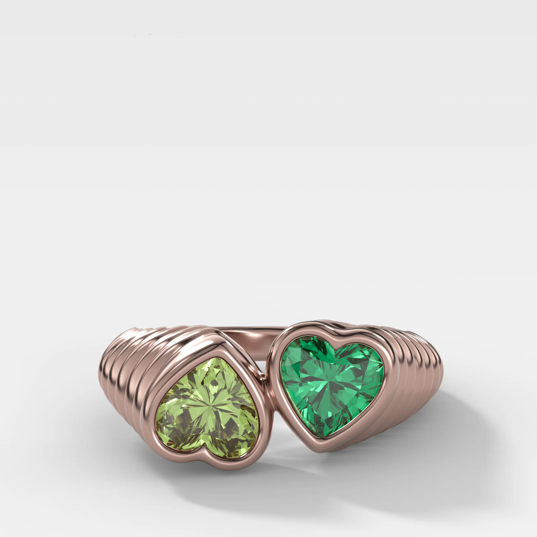 Reverse Bezel Heart Ring with Peridot and Emerald - Image 3