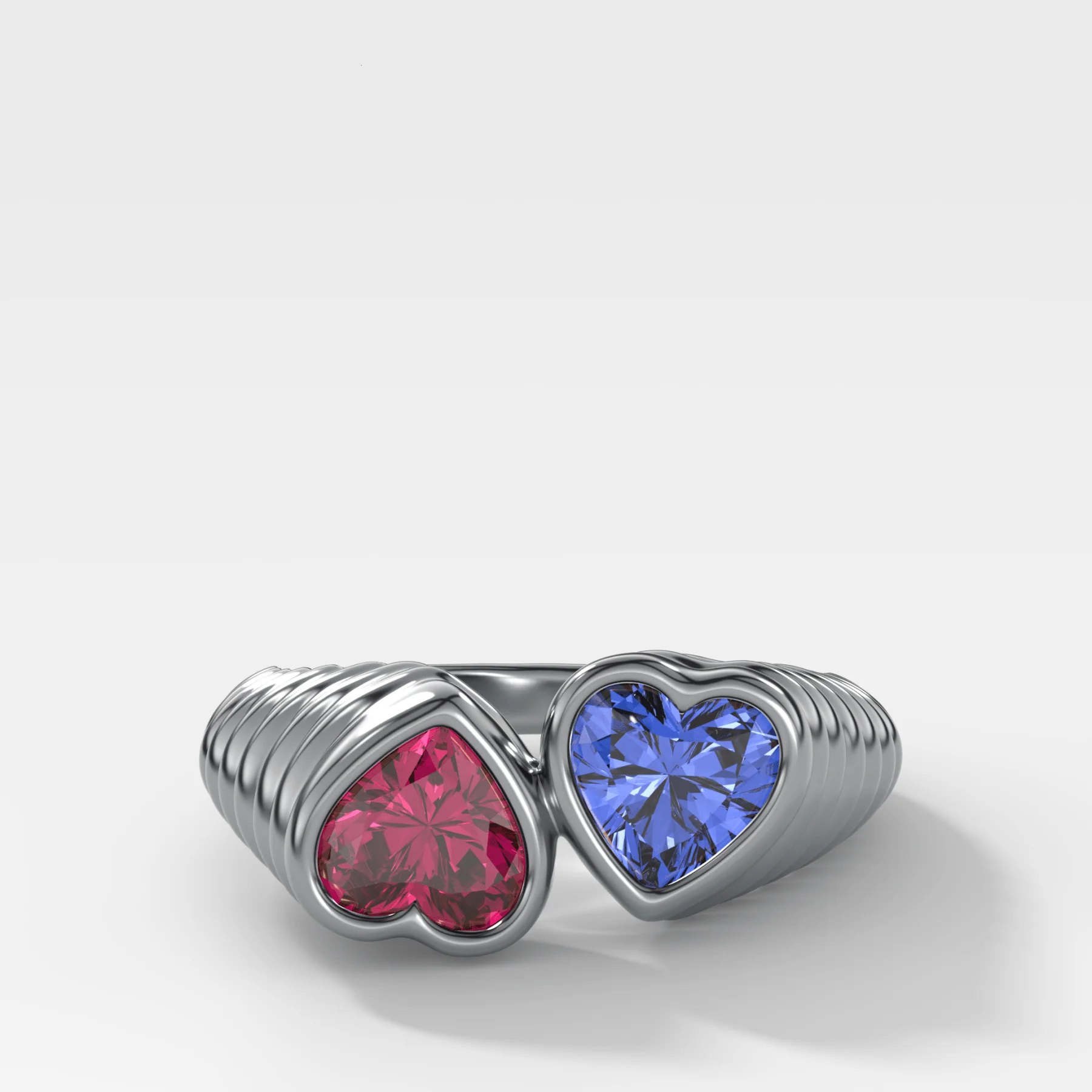 Reverse Bezel Heart Ring with Red Ruby and Blue Sapphire - Image 2