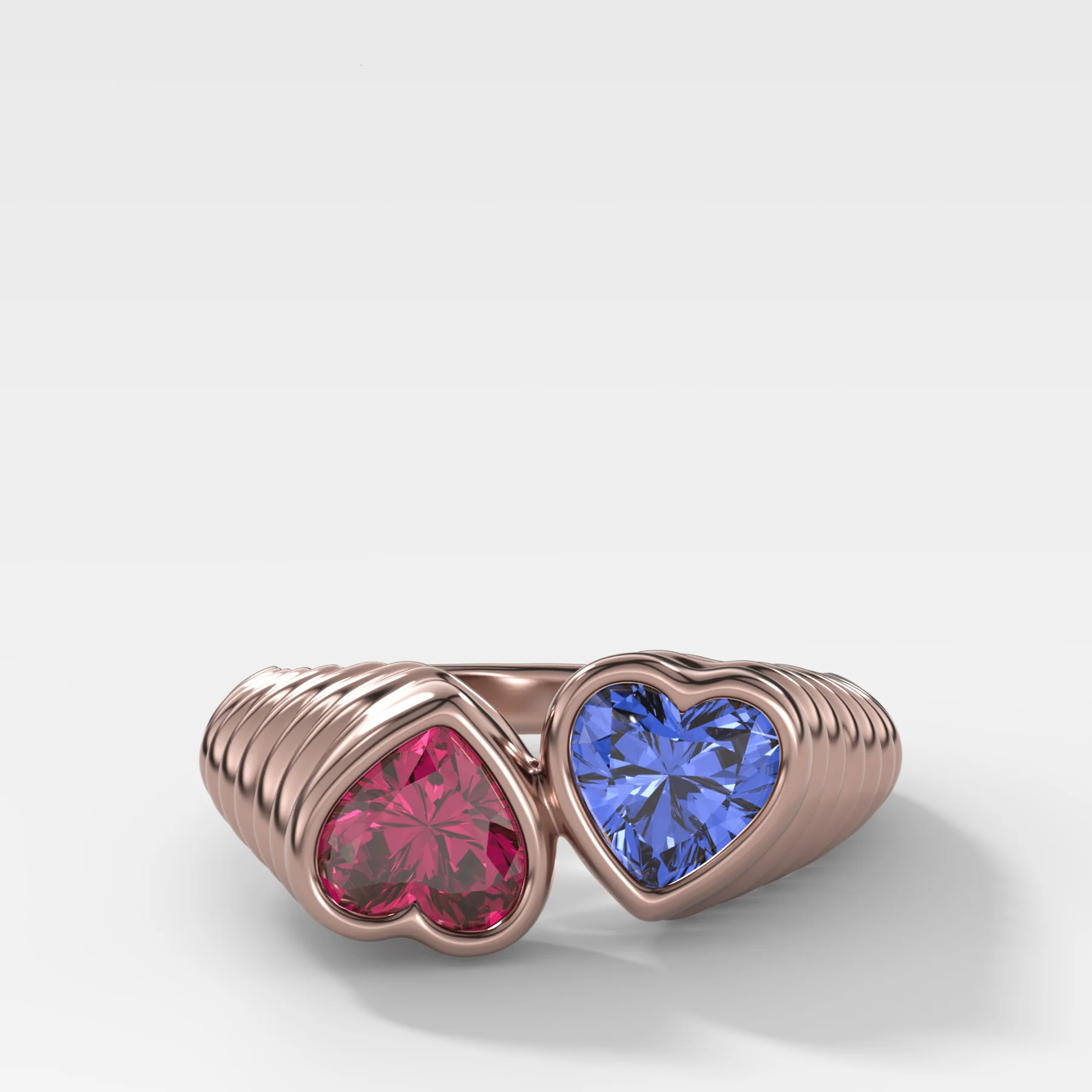 Reverse Bezel Heart Ring with Red Ruby and Blue Sapphire - Image 3