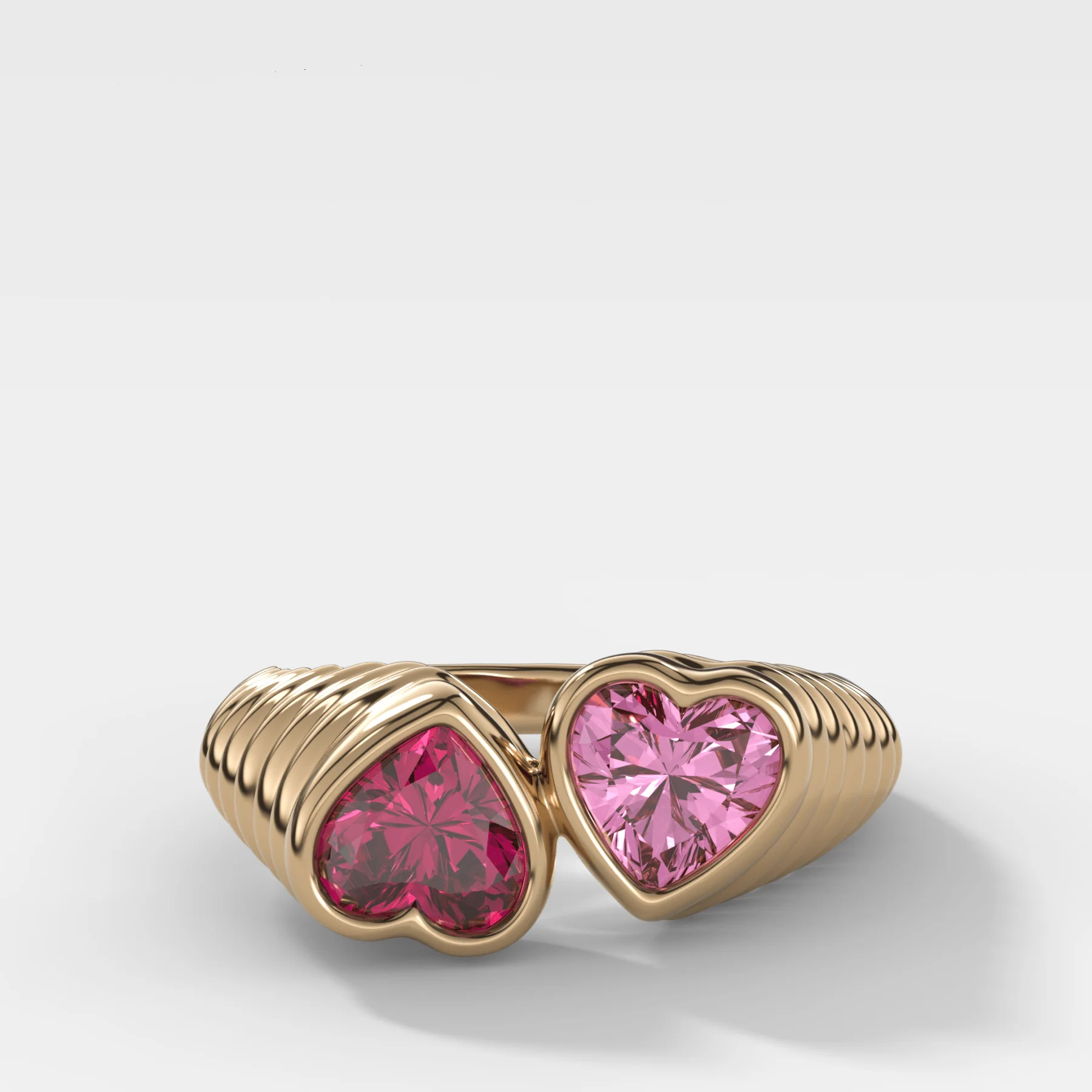 Reverse Bezel Heart Ring with Red Ruby and Pink Sapphire