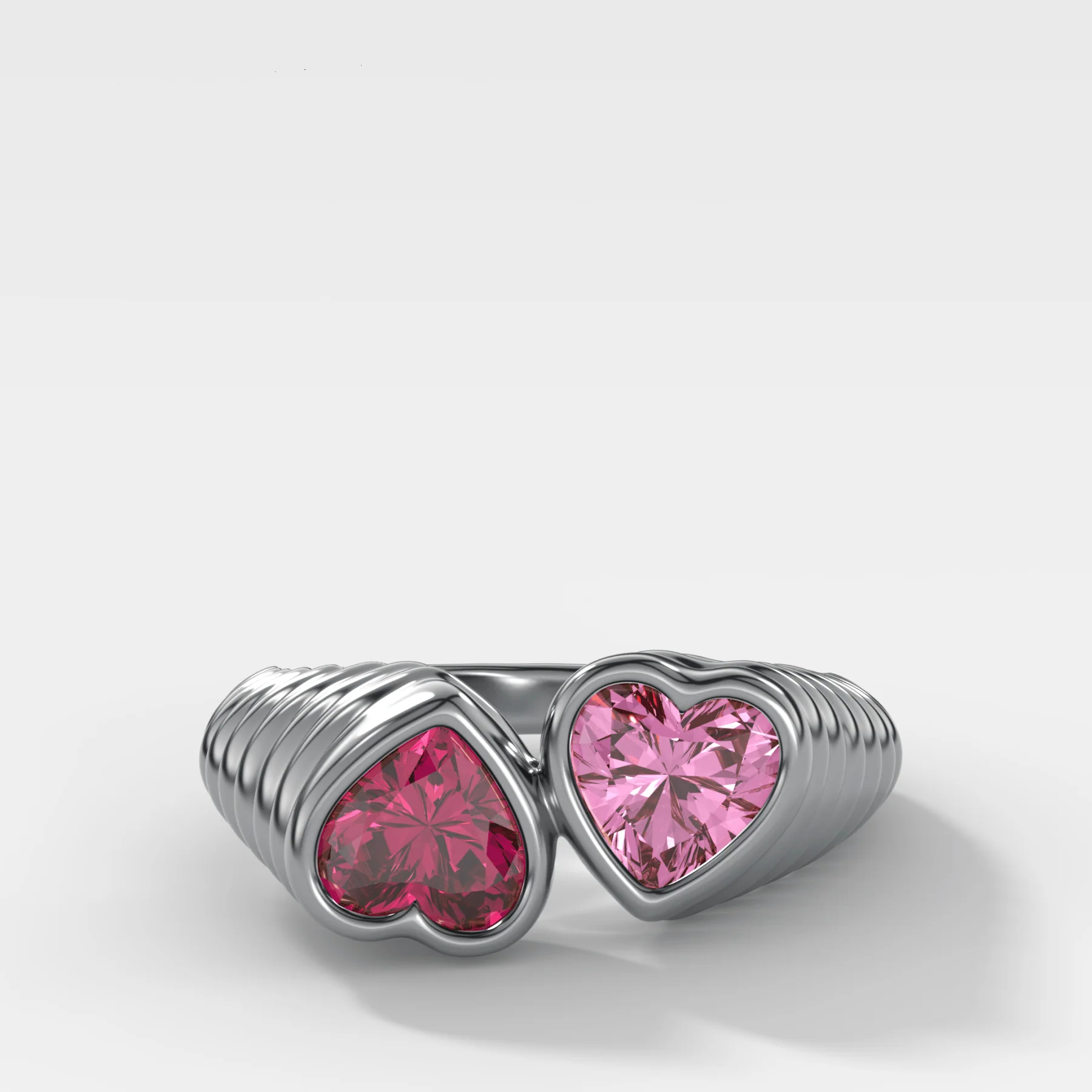 Reverse Bezel Heart Ring with Red Ruby and Pink Sapphire - Image 2
