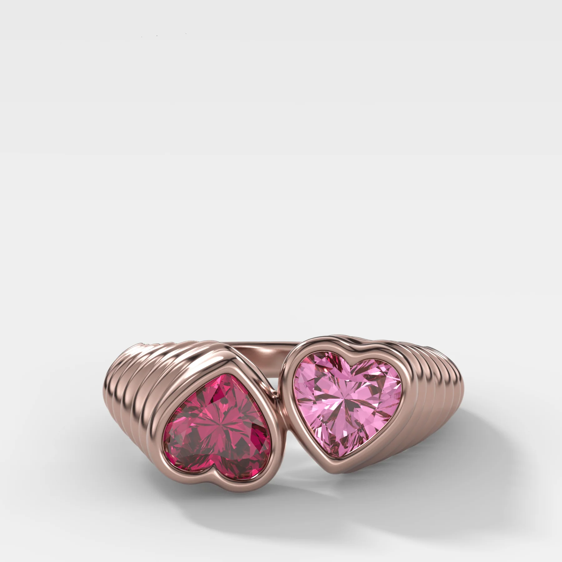 Reverse Bezel Heart Ring with Red Ruby and Pink Sapphire - Image 3