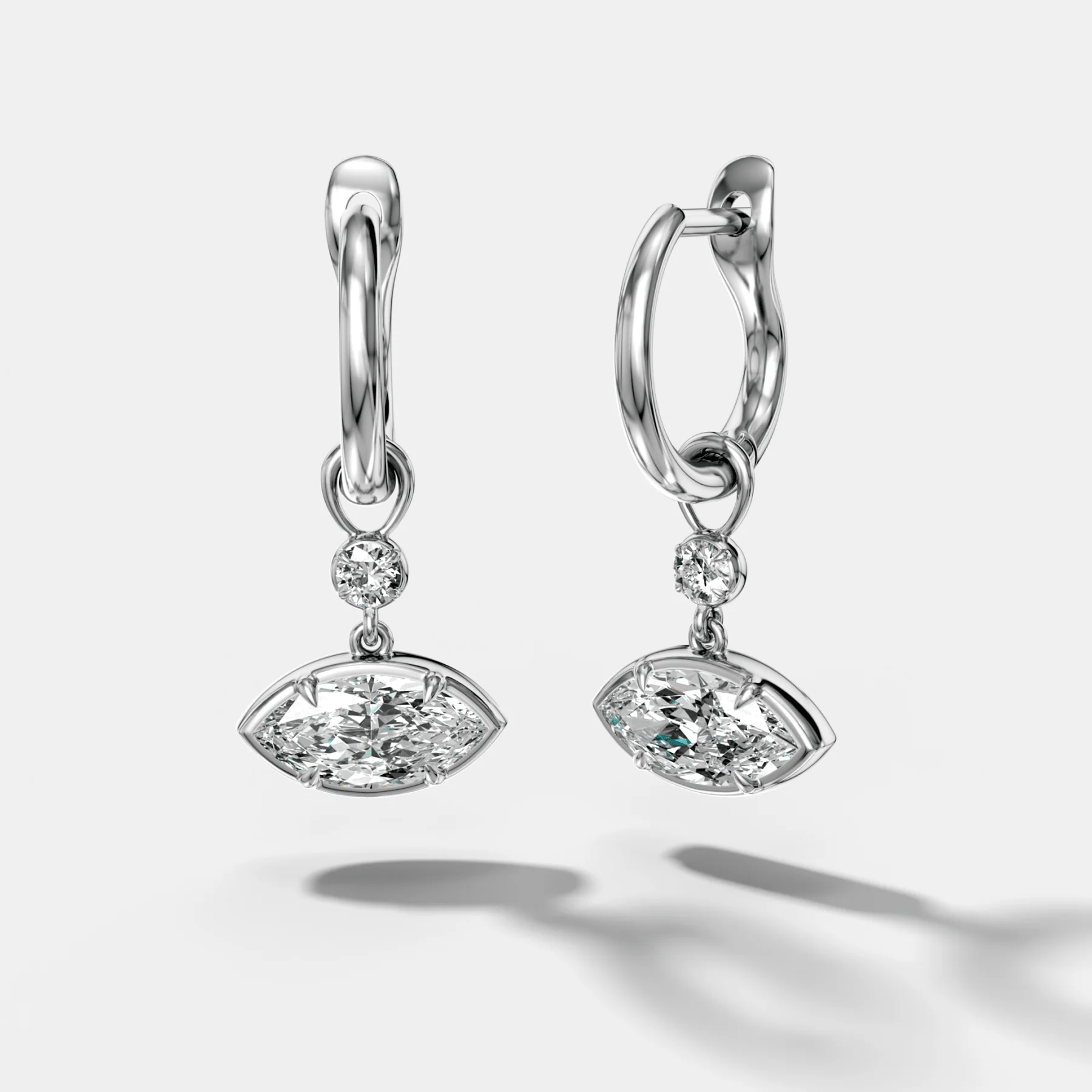 Reversed Mini Tiered Bezel Drop Huggies with East West Marquise Cut Diamond - Image 2