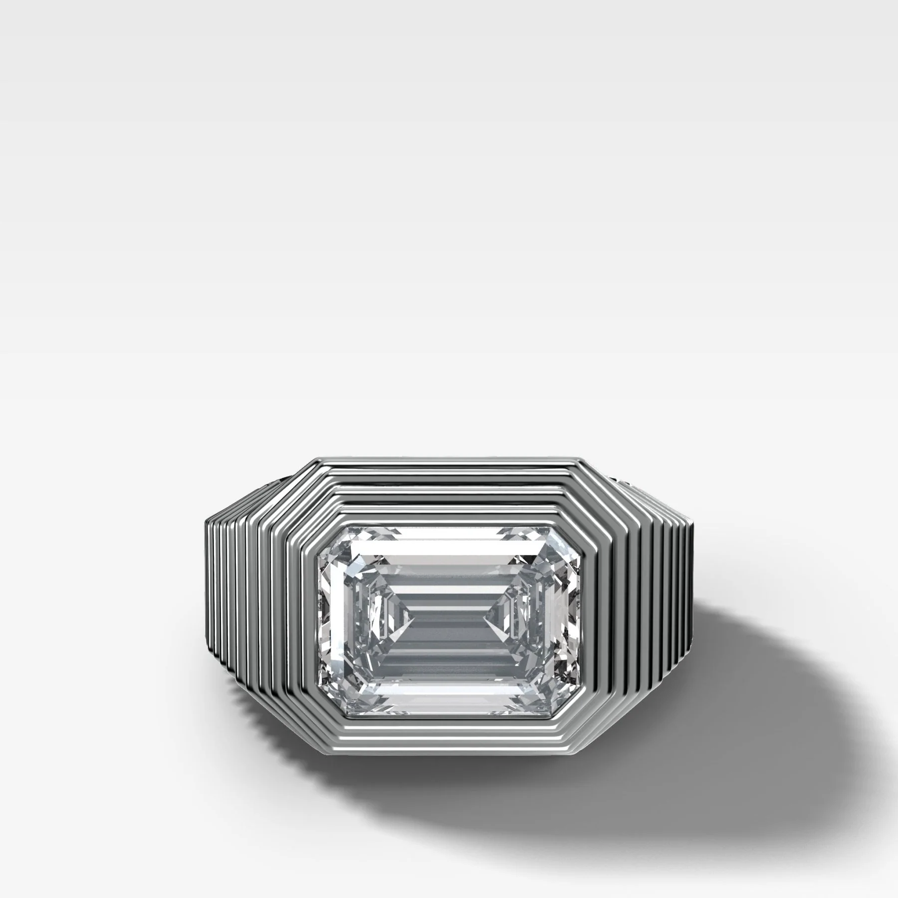 Ripple Solitaire Engagement Ring with East West Emerald Cut Diamond - Image 3