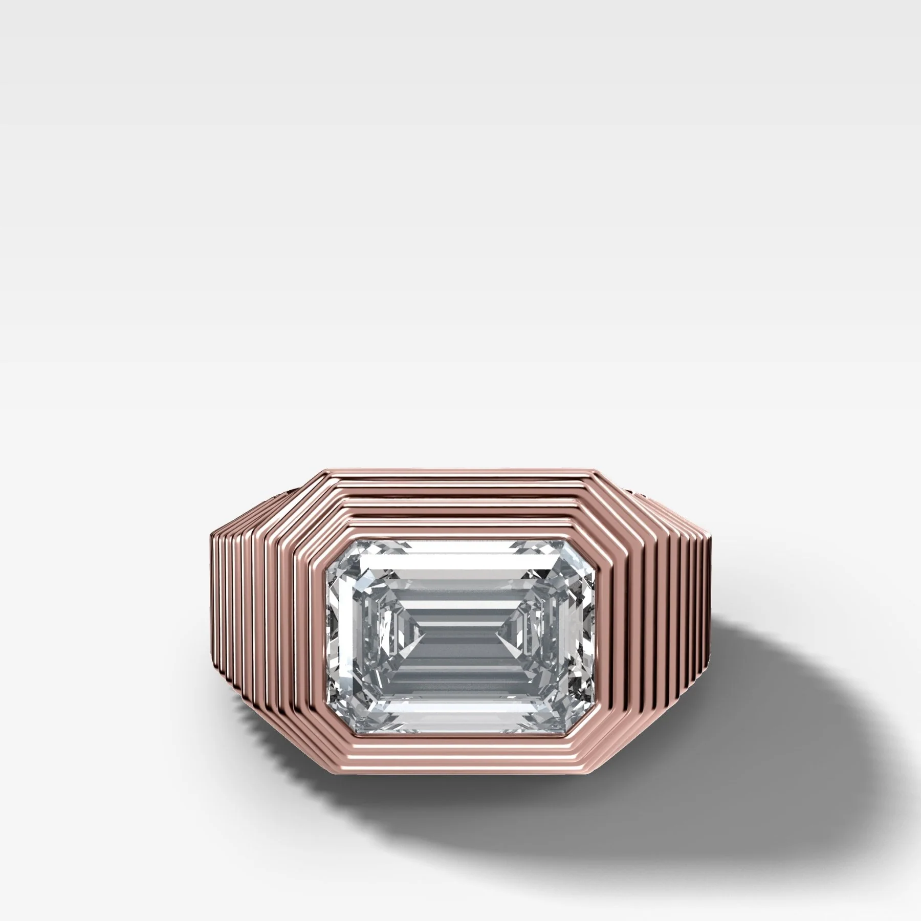 Ripple Solitaire Engagement Ring with East West Emerald Cut Diamond - Image 4