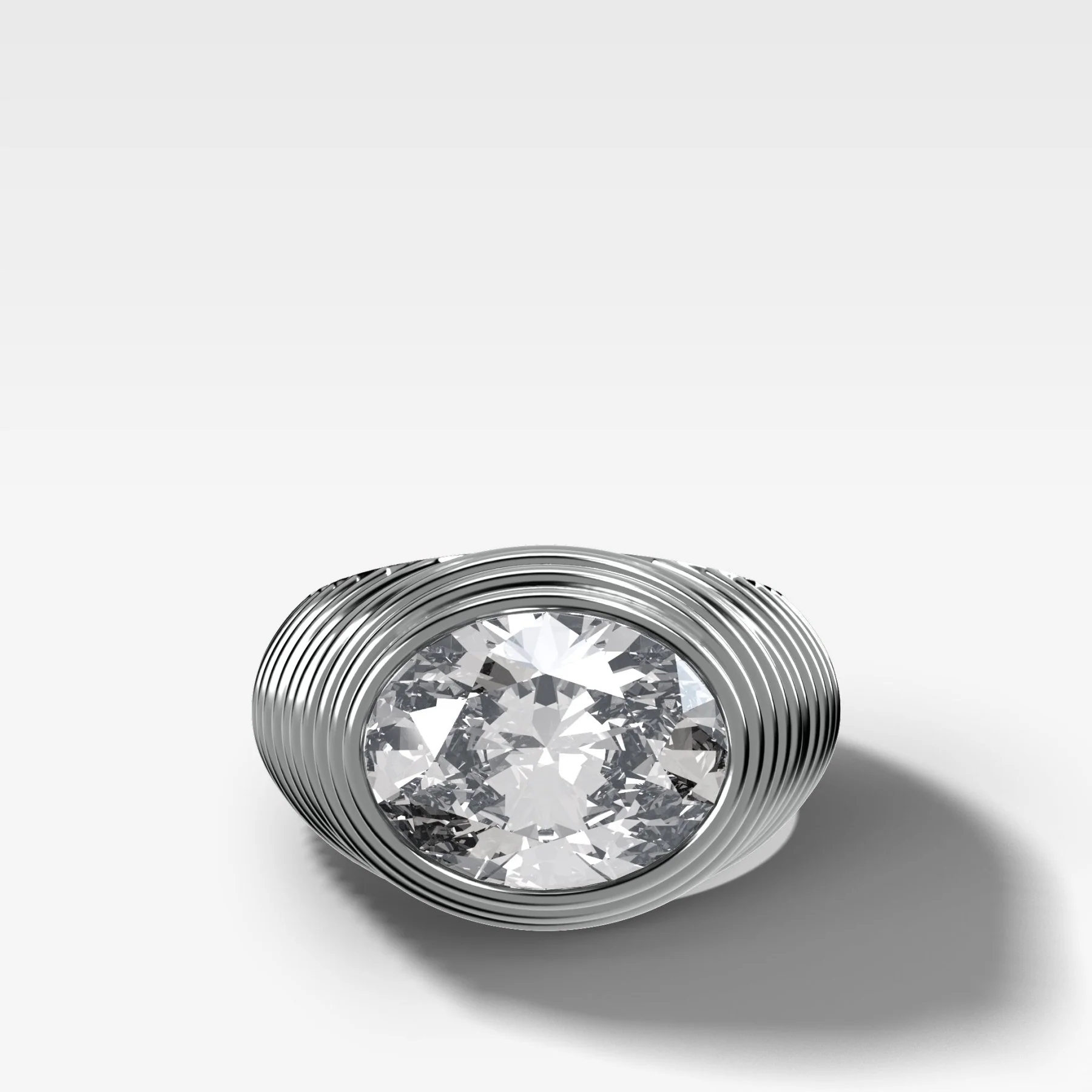Ripple Solitaire Engagement Ring with East West Oval Cut Diamond - Image 4