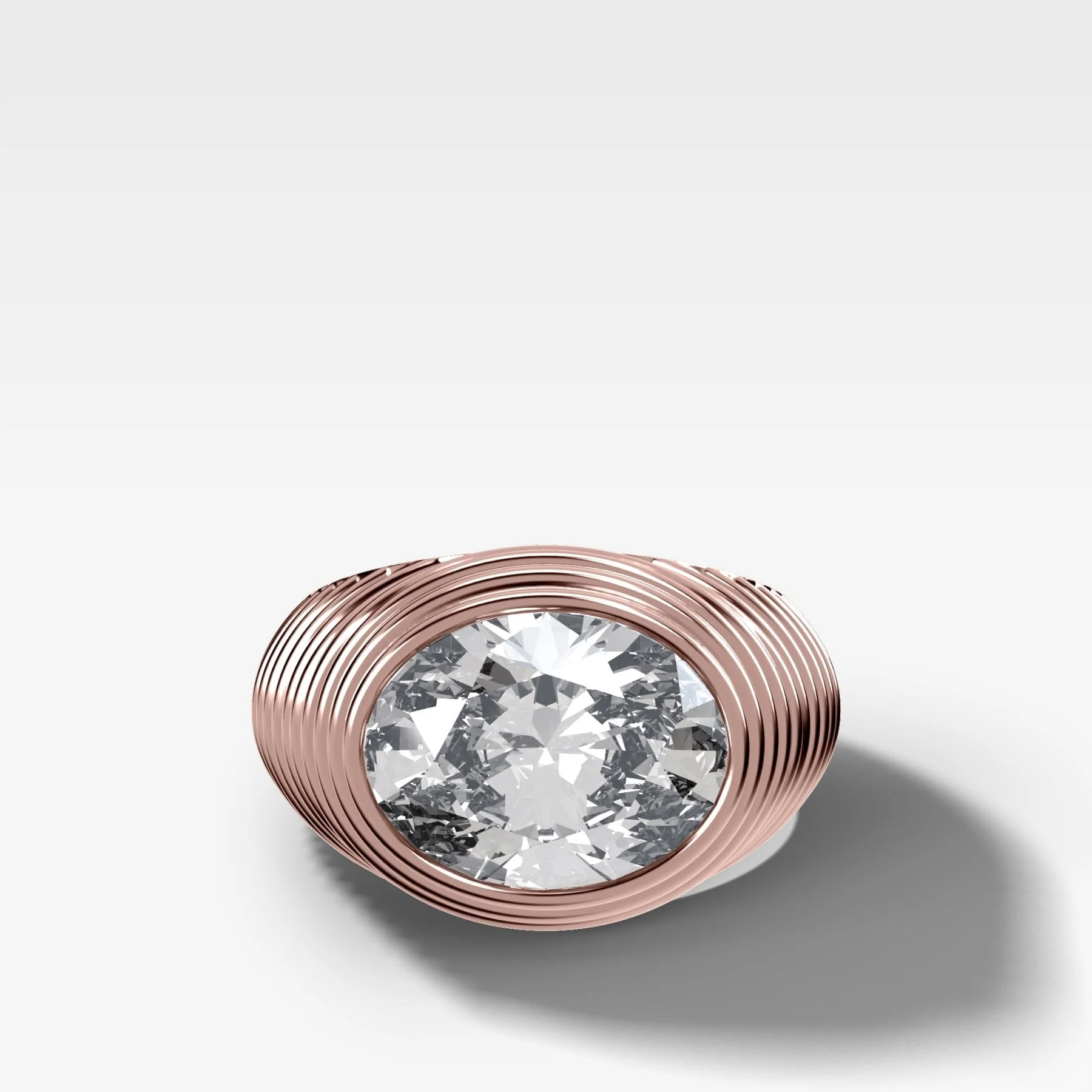 Ripple Solitaire Engagement Ring with East West Oval Cut Diamond - Image 5
