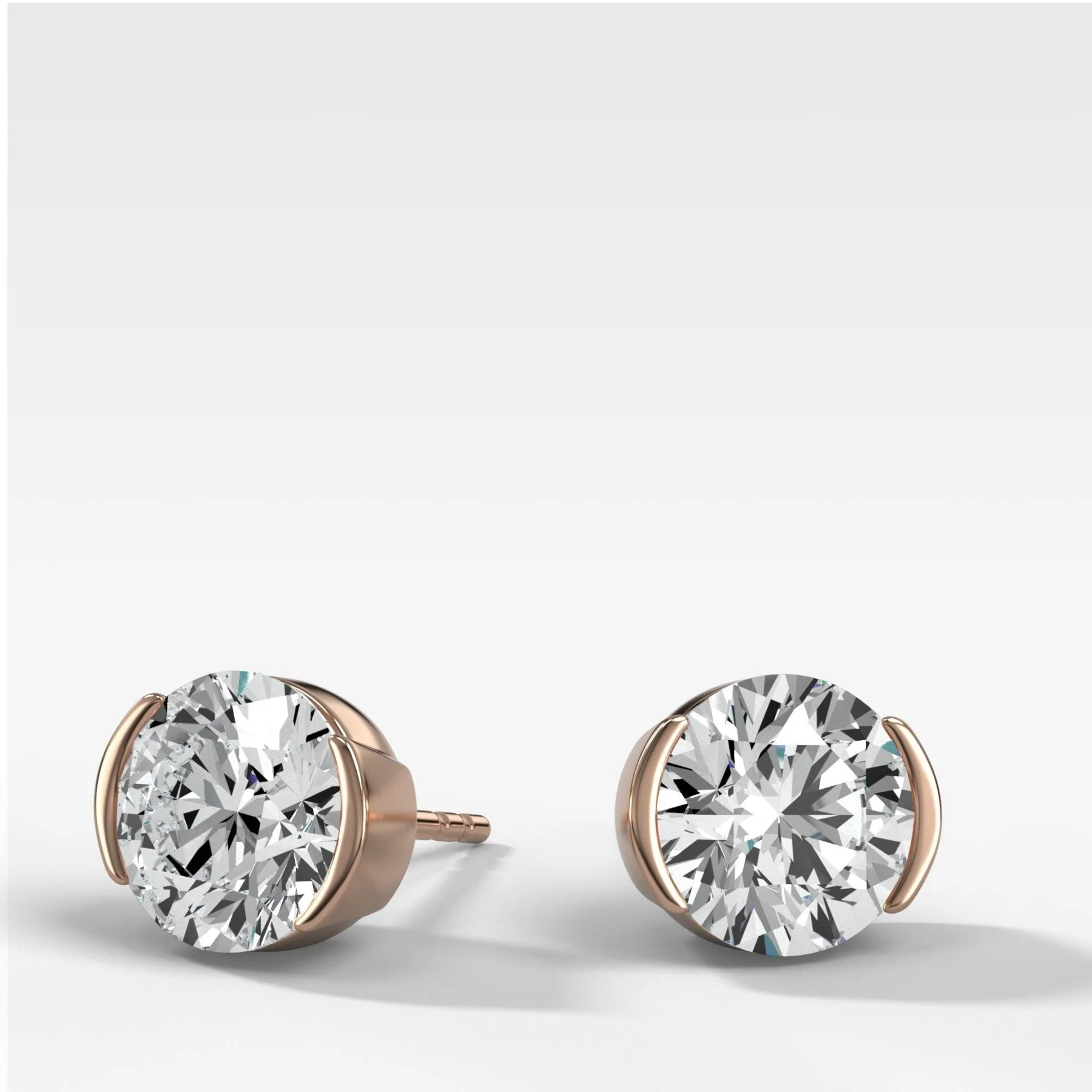 Round Cut Half Bezel Diamond Studs - Image 3