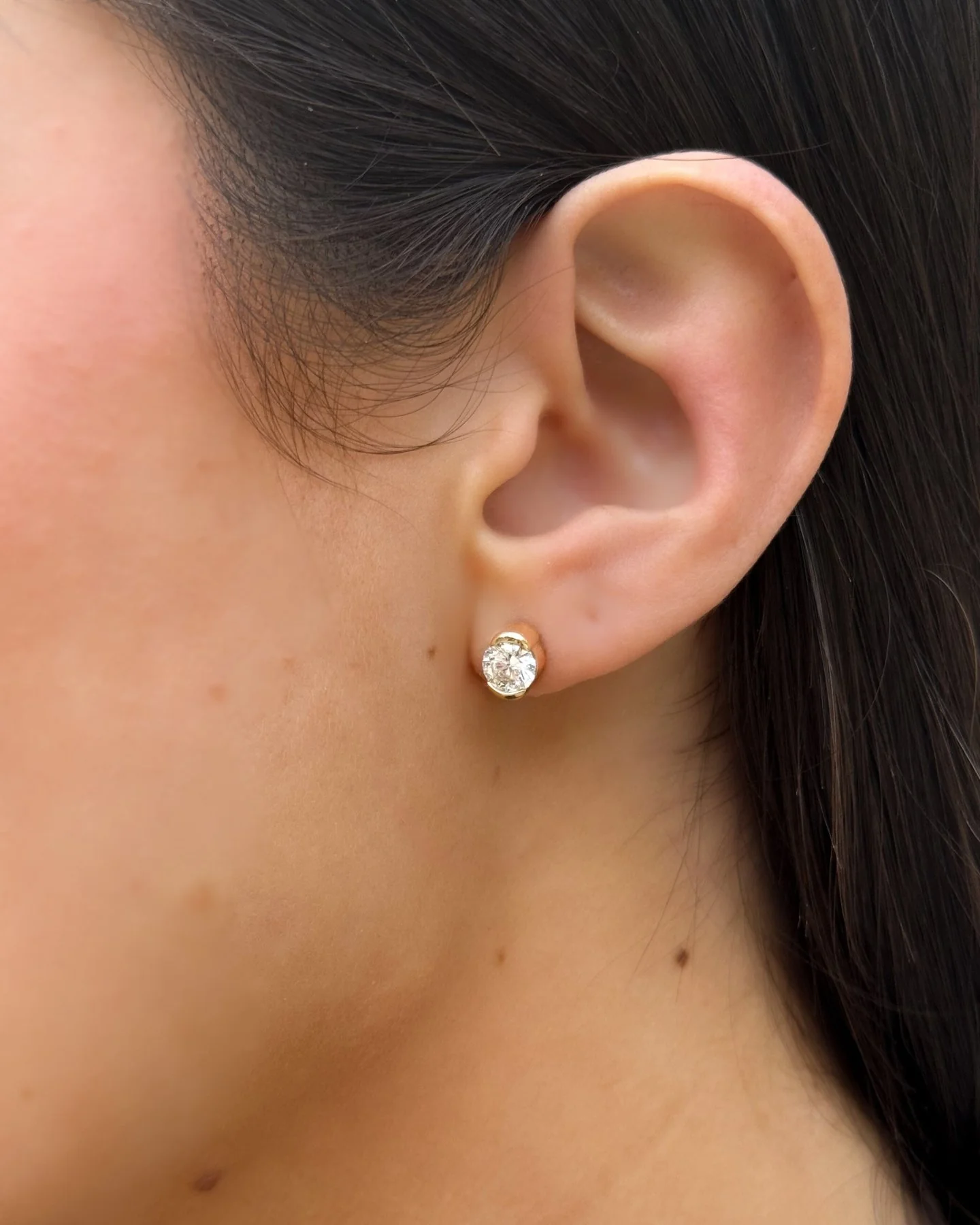 Round Cut Half Bezel Diamond Studs - Image 4