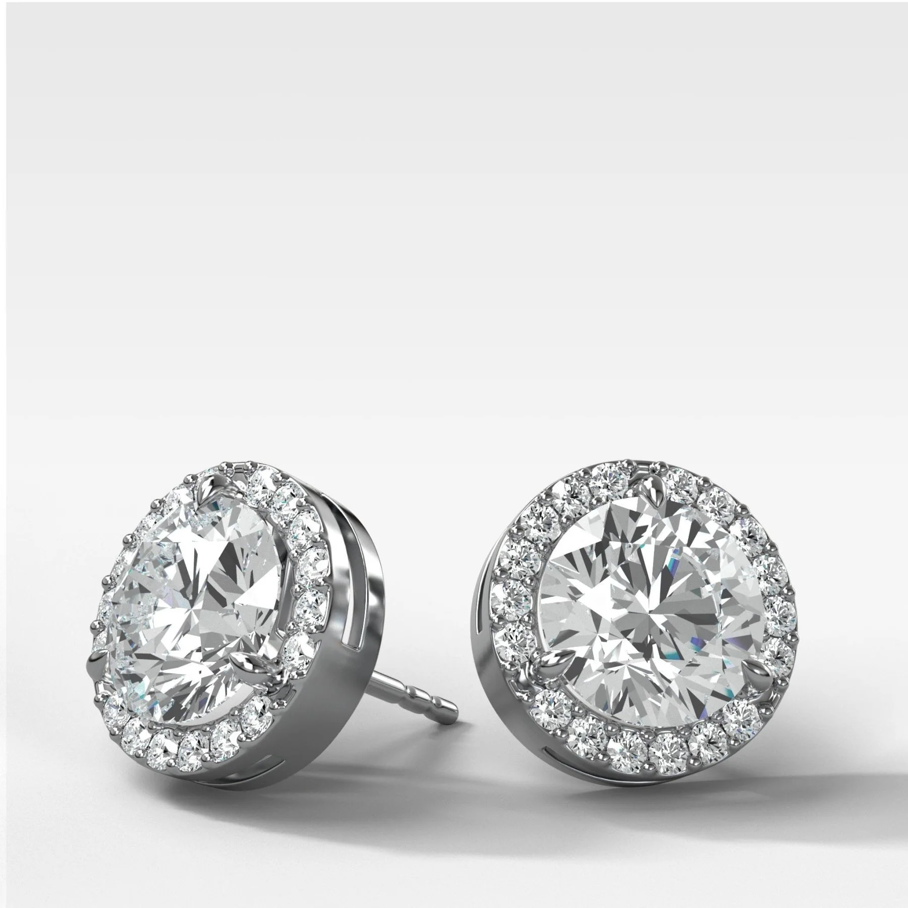 Round Cut Single Point Prong Diamond Studs With Micro Pavé Halo - Image 2