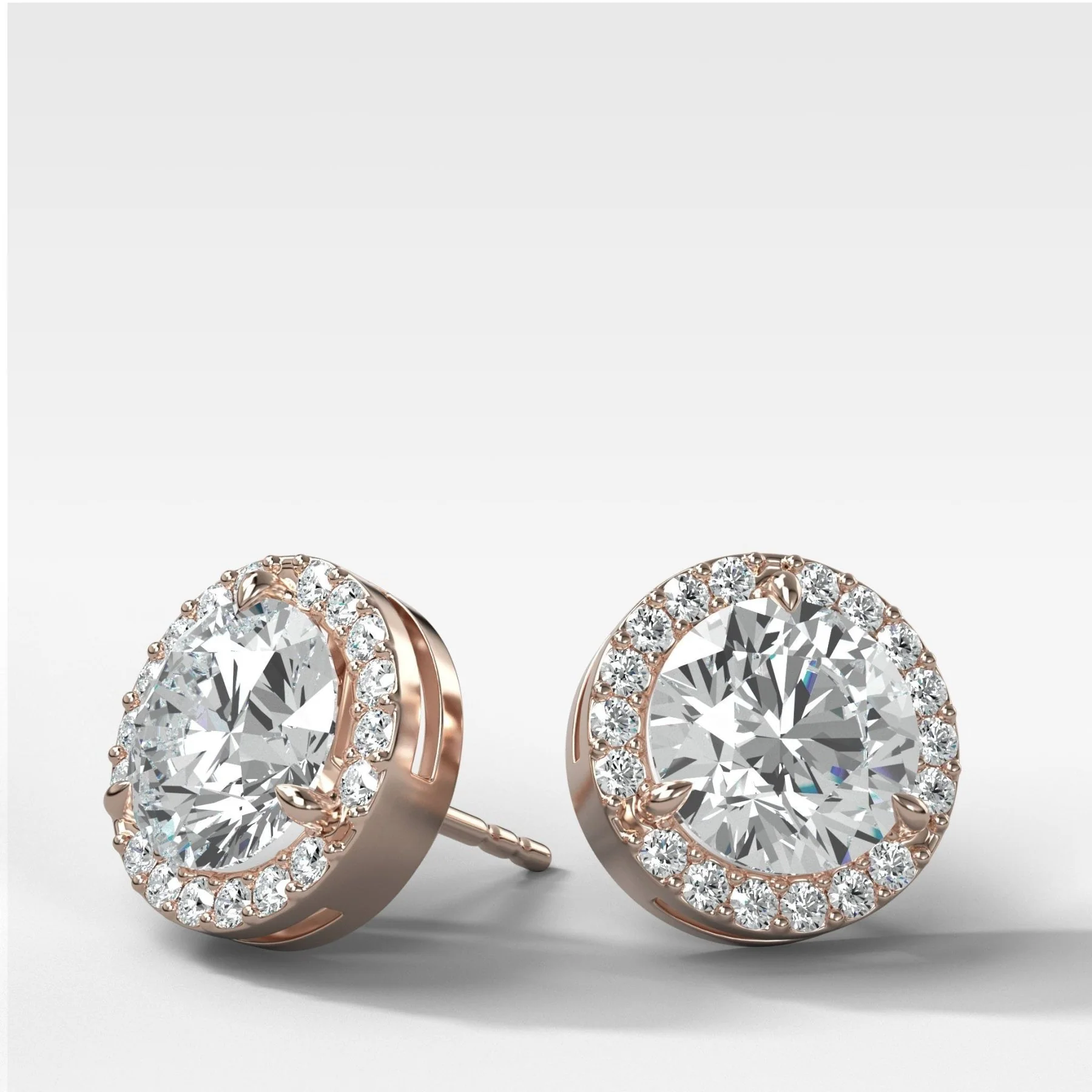 Round Cut Single Point Prong Diamond Studs With Micro Pavé Halo - Image 3