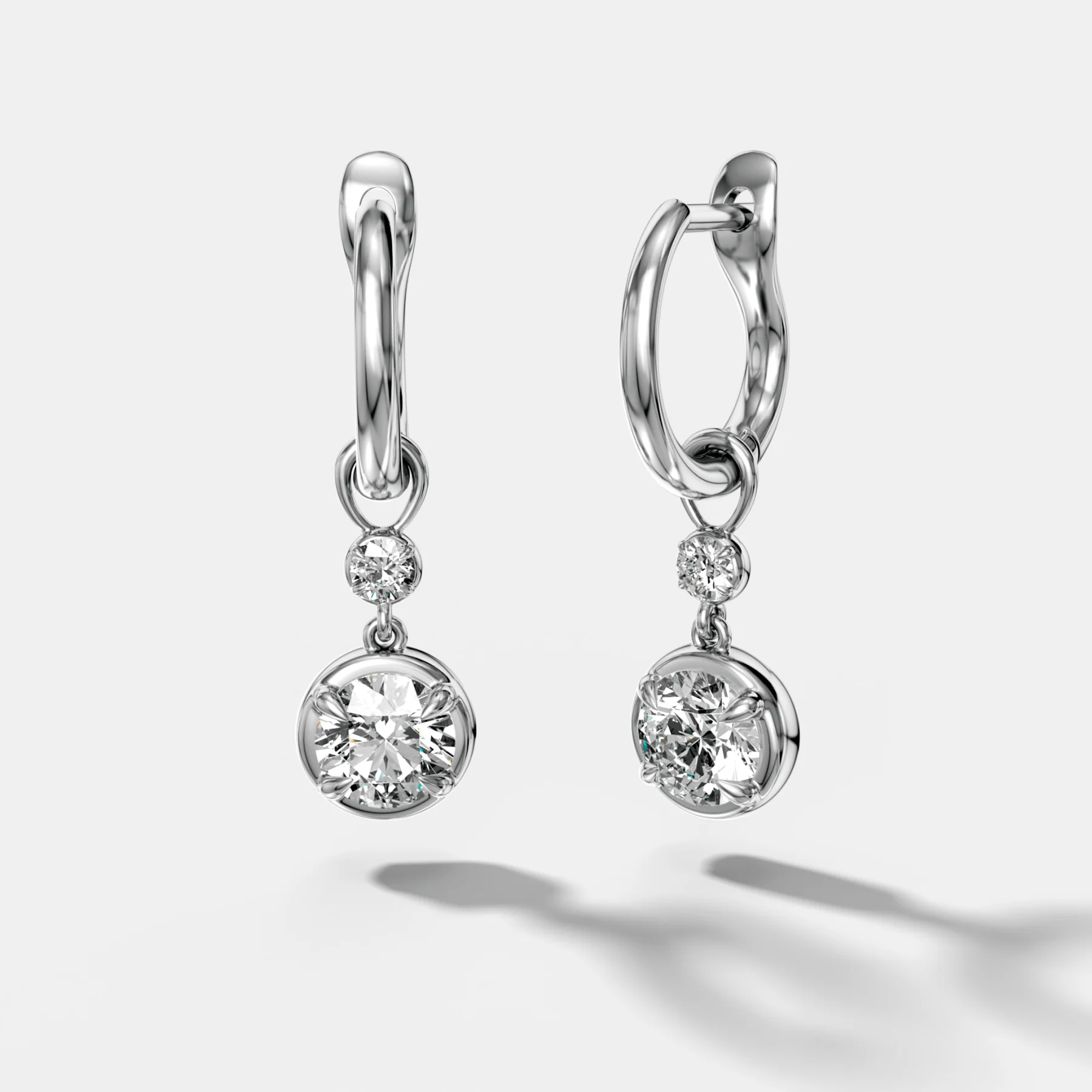 Reversed Mini Tiered Bezel Drop Huggies with Round Cut Diamonds - Image 2