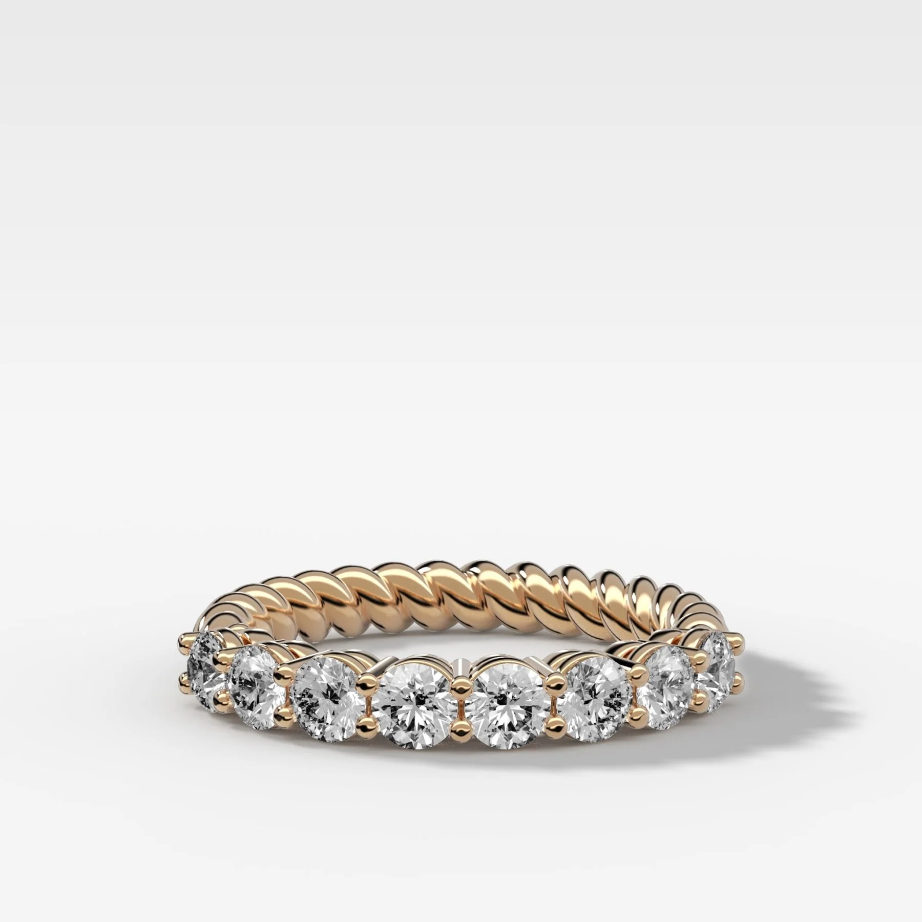 Shared Prong Rope Wedding Band With Round Diamonds