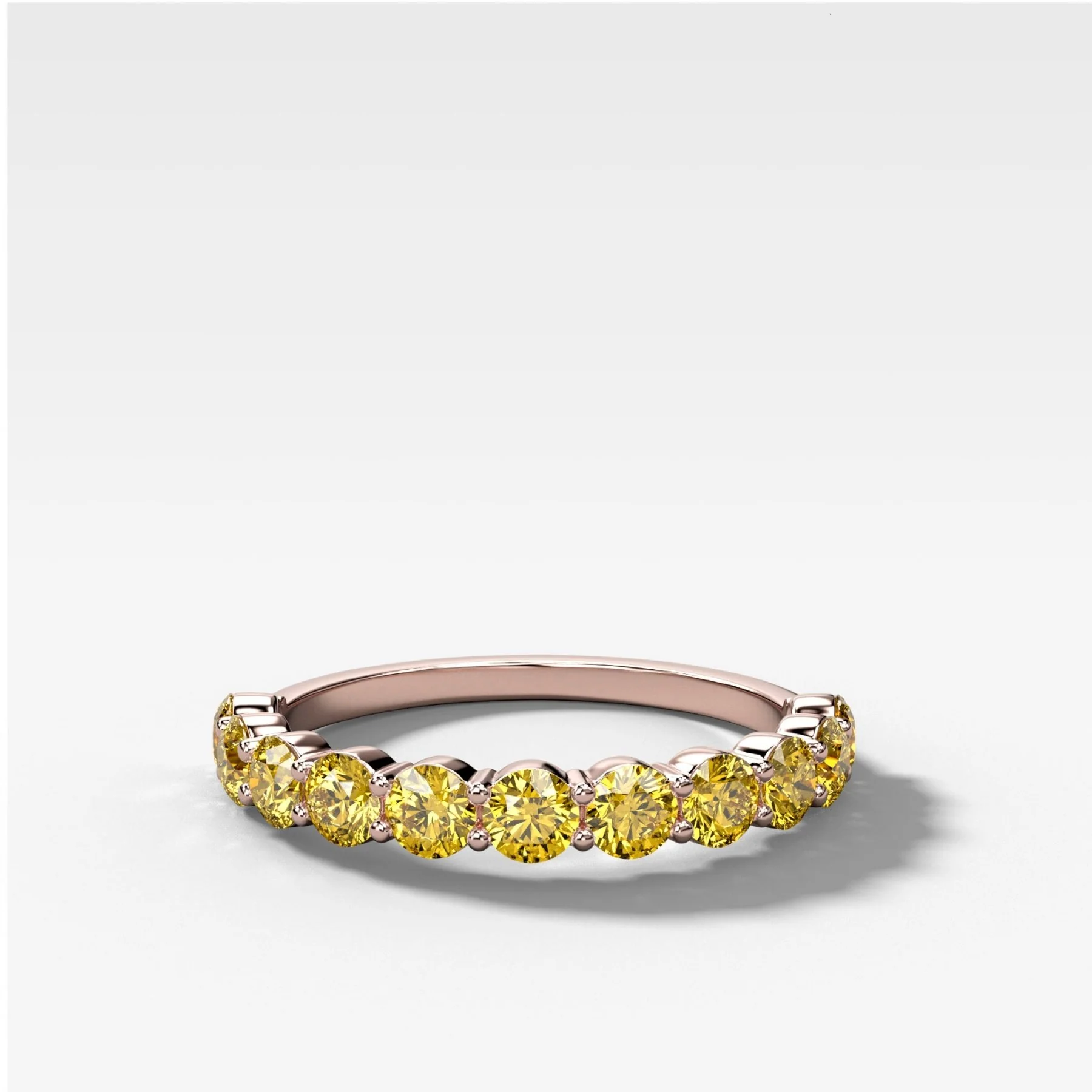 Shared Prong Wedding Band With Canary Yellow Round Diamonds - Image 3