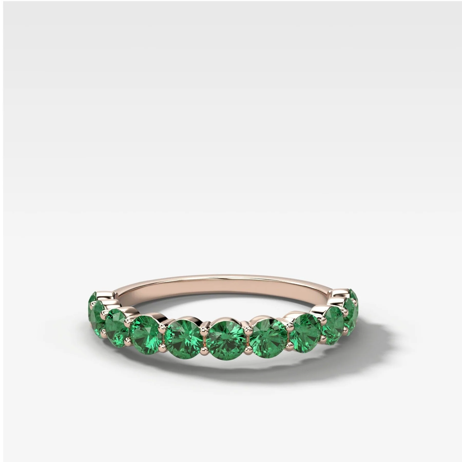 Shared Prong Wedding Band With Green Emeralds - Image 4