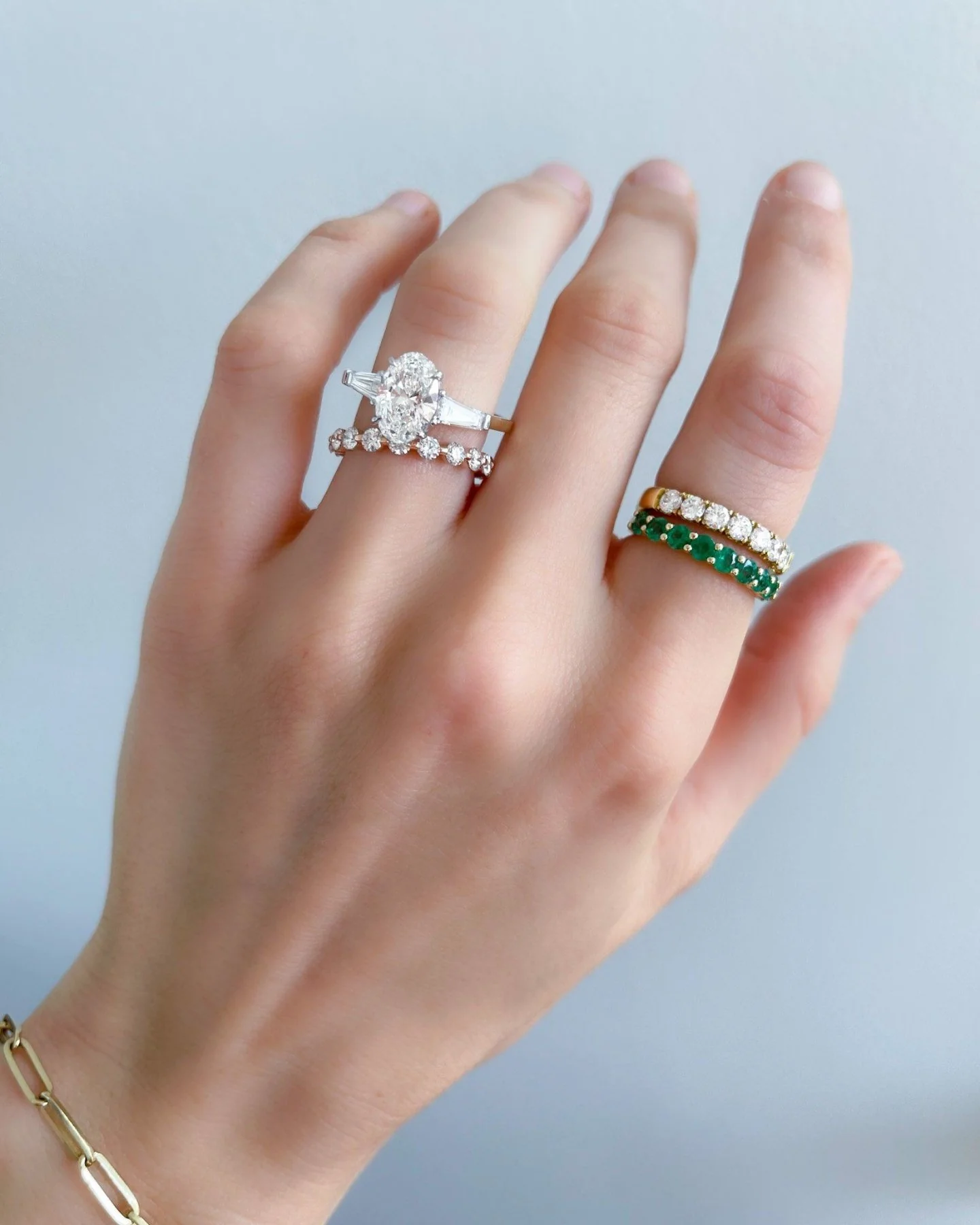 Shared Prong Wedding Band With Green Emeralds - Image 6