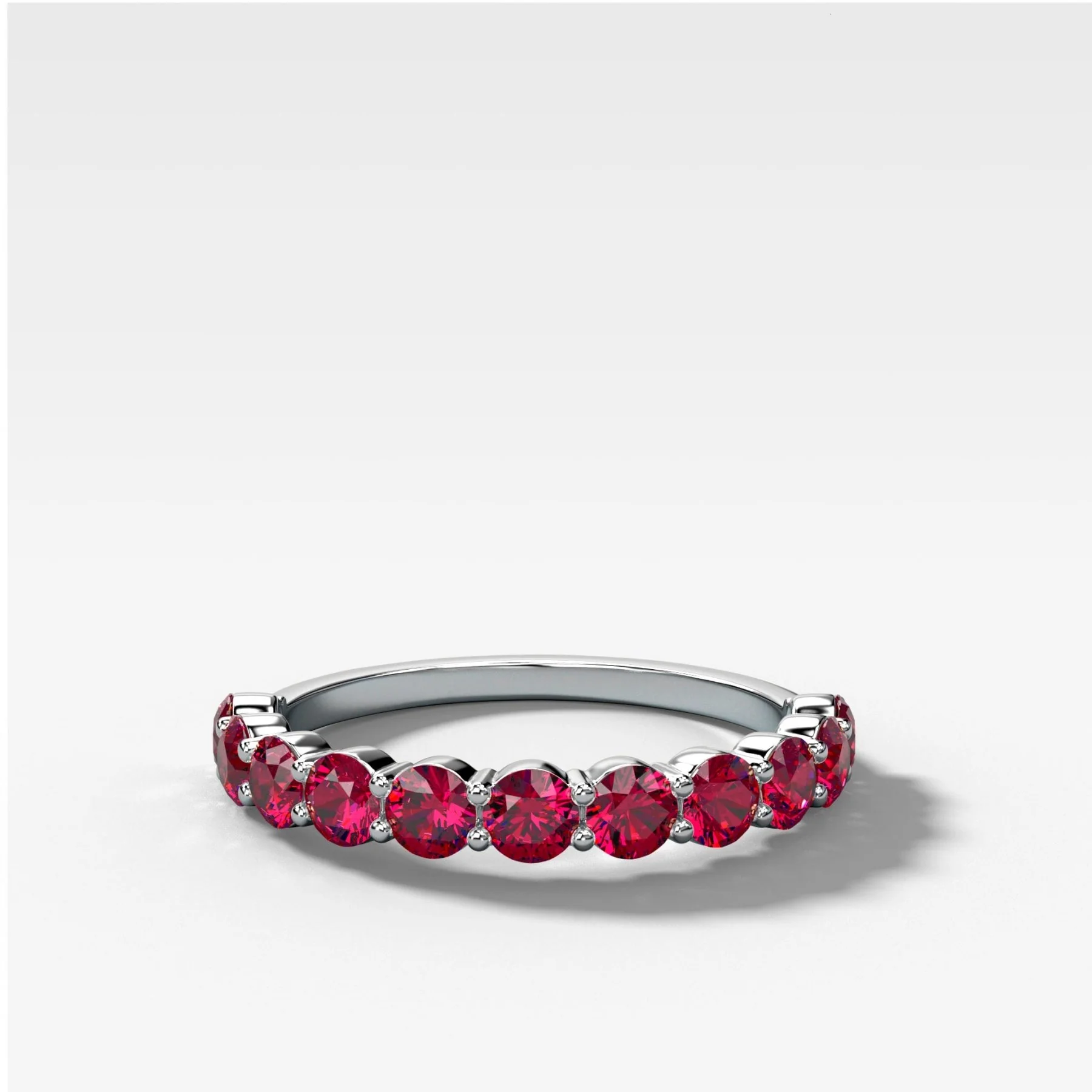 Shared Prong Wedding Band With Red Ruby Rounds - Image 2