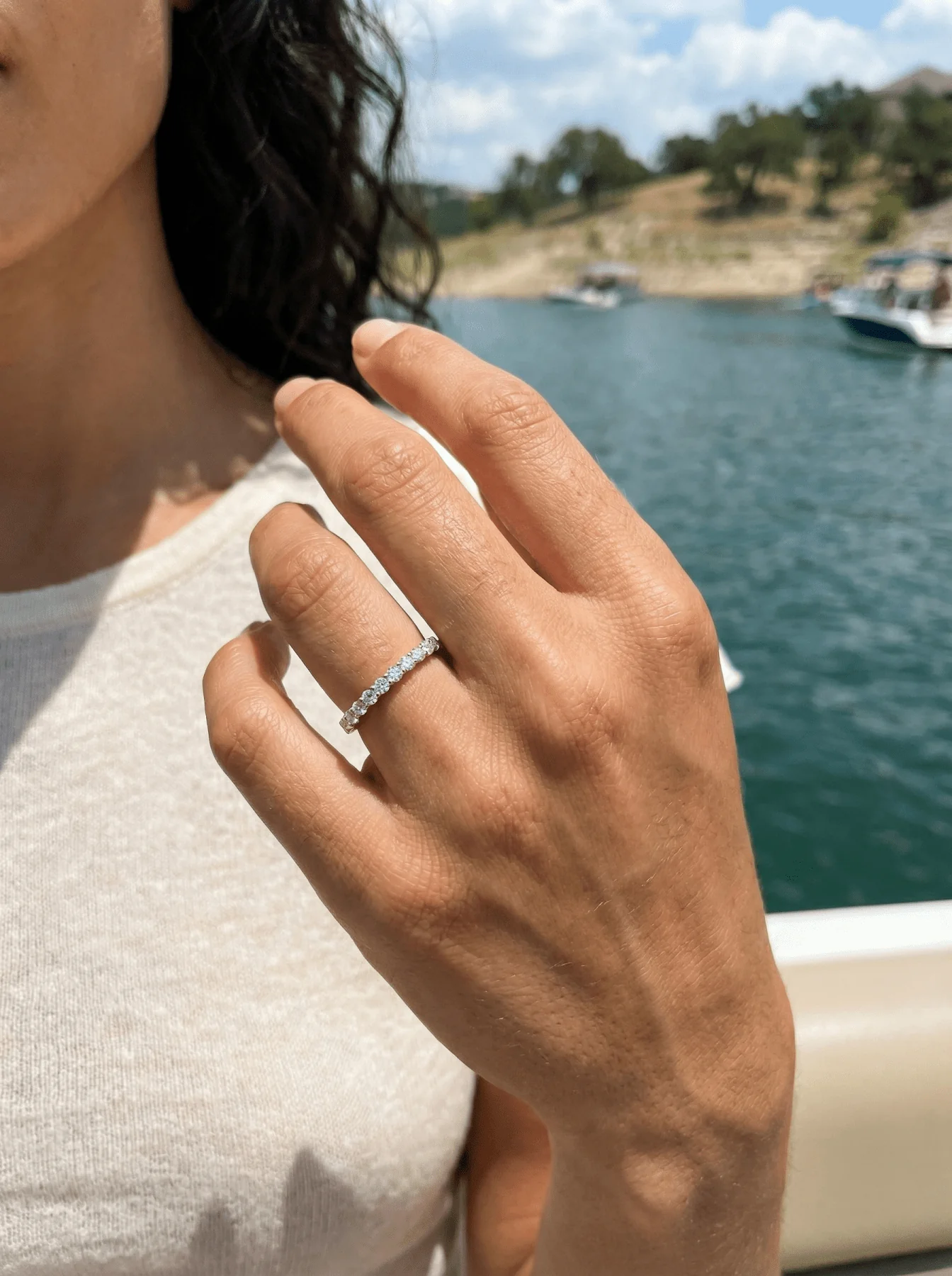 Shared Prong Wedding Band With Round Diamonds - Image 4