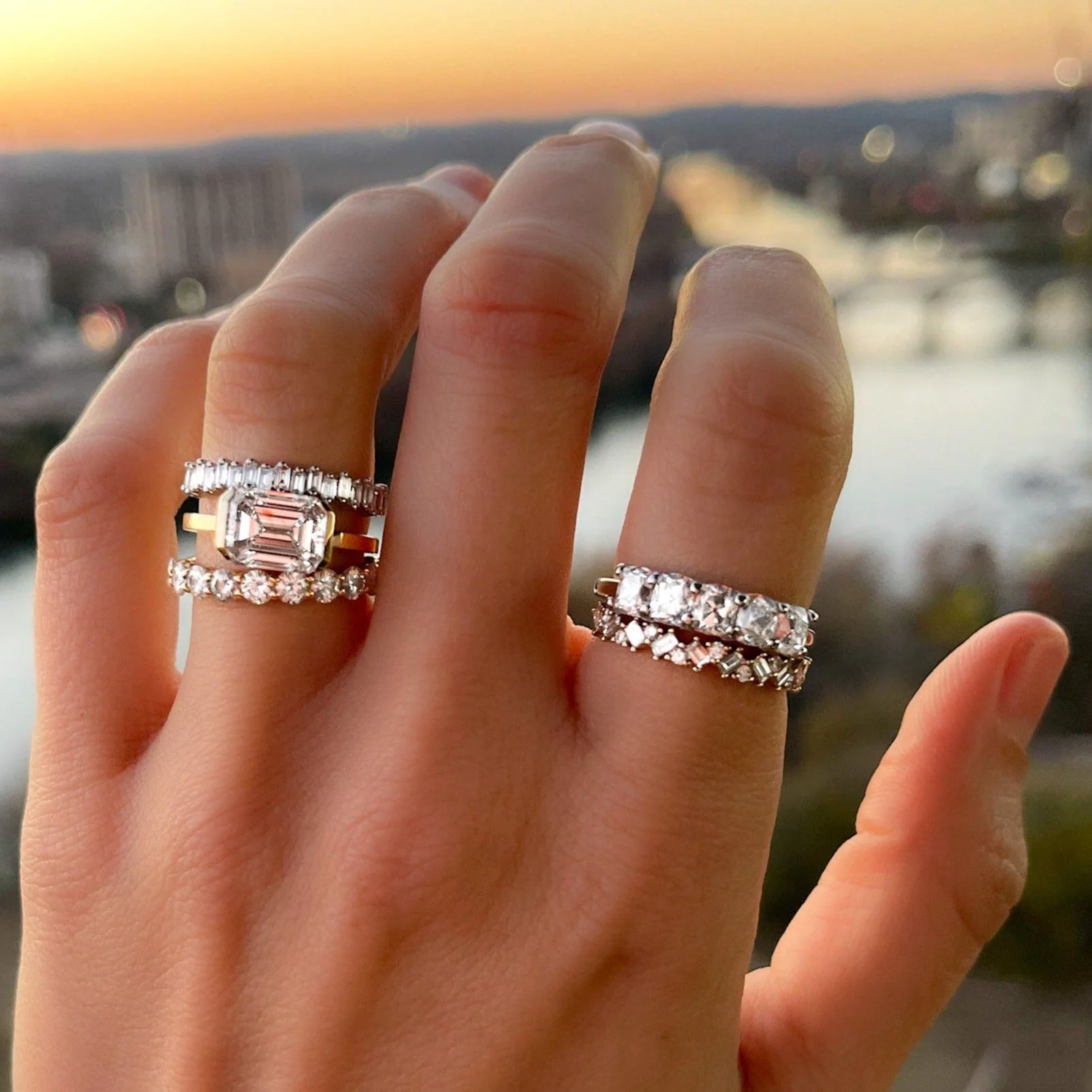 Shared Prong Wedding Band With Round Diamonds - Image 6