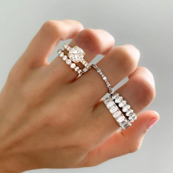 Shared Prong Wedding Band With Round Diamonds - Image 7