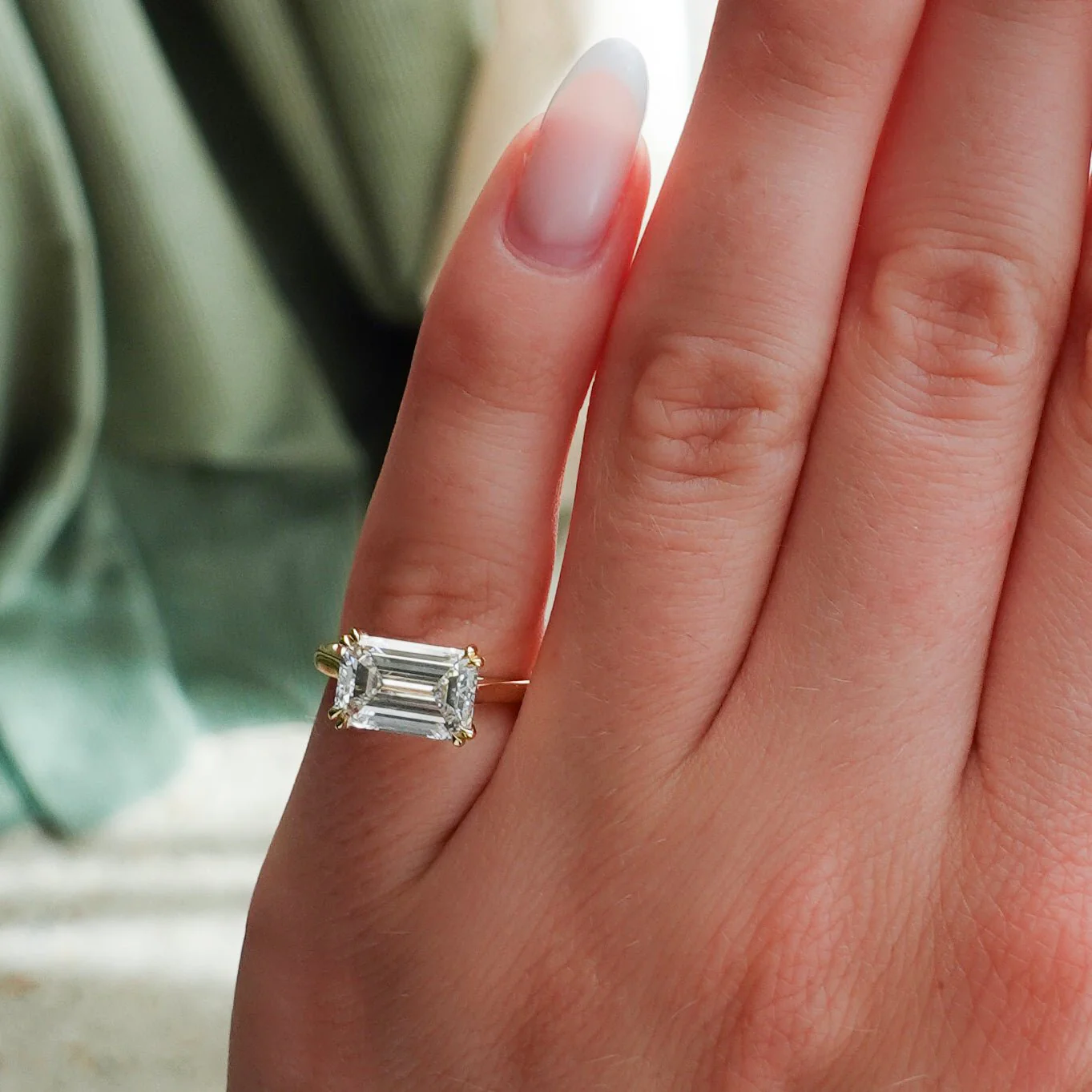 Signature Cathedral Solitaire Engagement Ring With 3.11ct Lab Grown Emerald Cut Diamond - Image 3