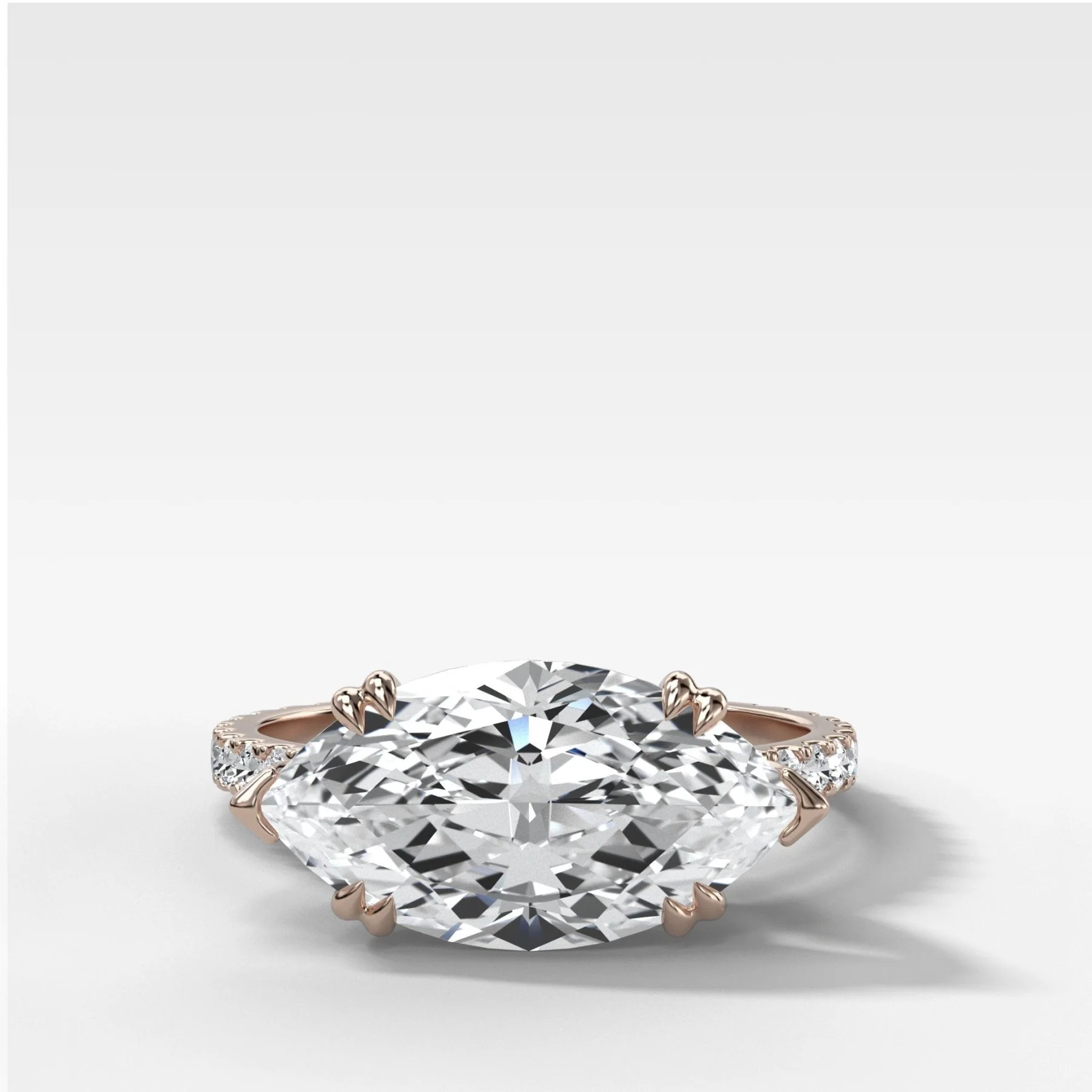 Signature Pavé Engagement Ring With East West Marquise Cut Diamond - Image 4