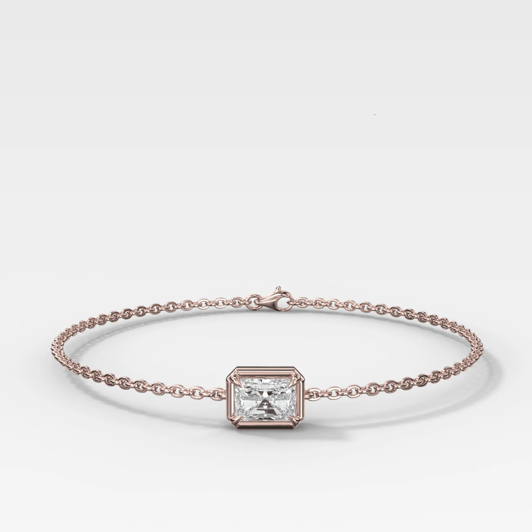 Single Stone Bezel Bracelet with East West Elongated Radiant Cut Diamond - Image 3