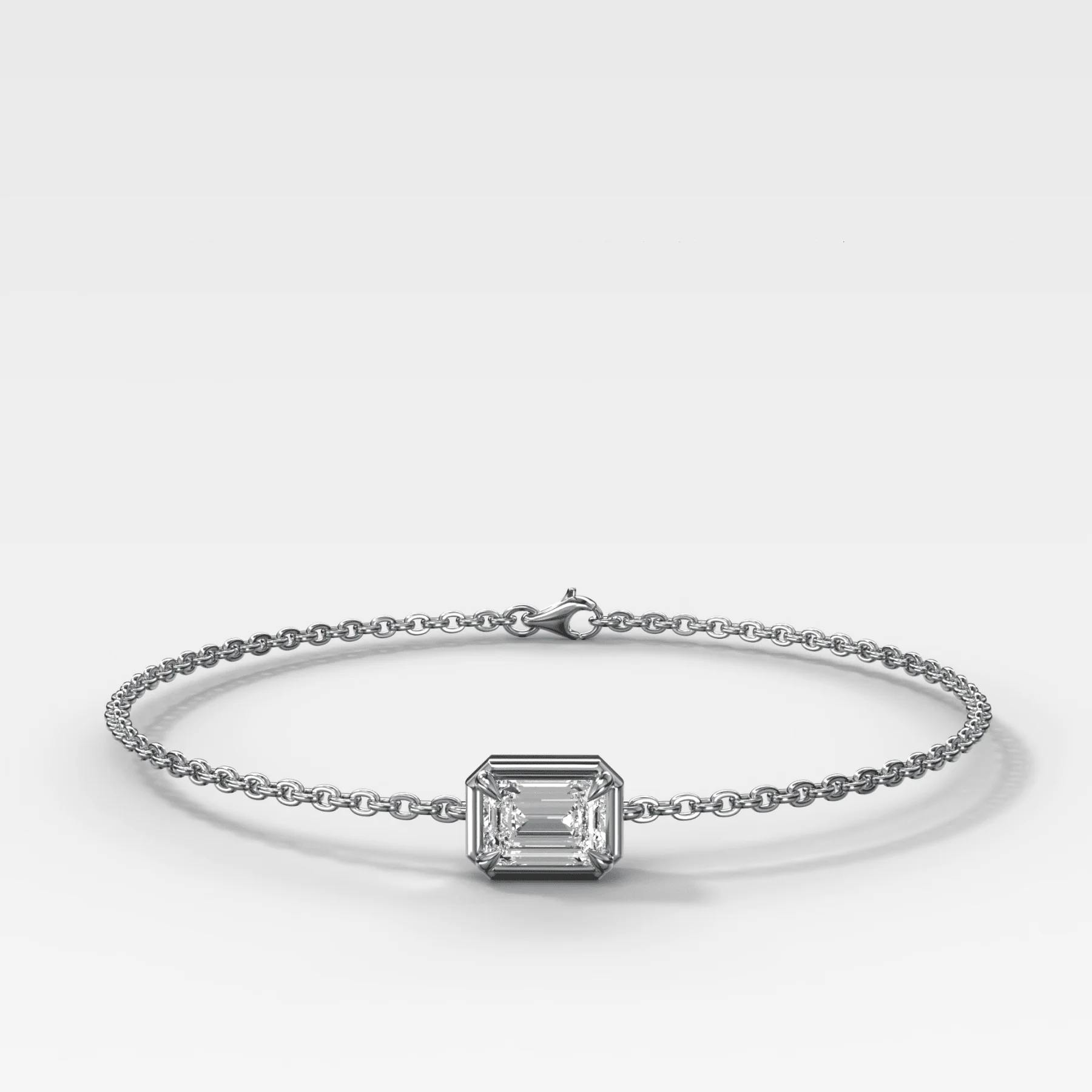 Single Stone Bezel Bracelet with East West Emerald Cut Diamond - Image 2