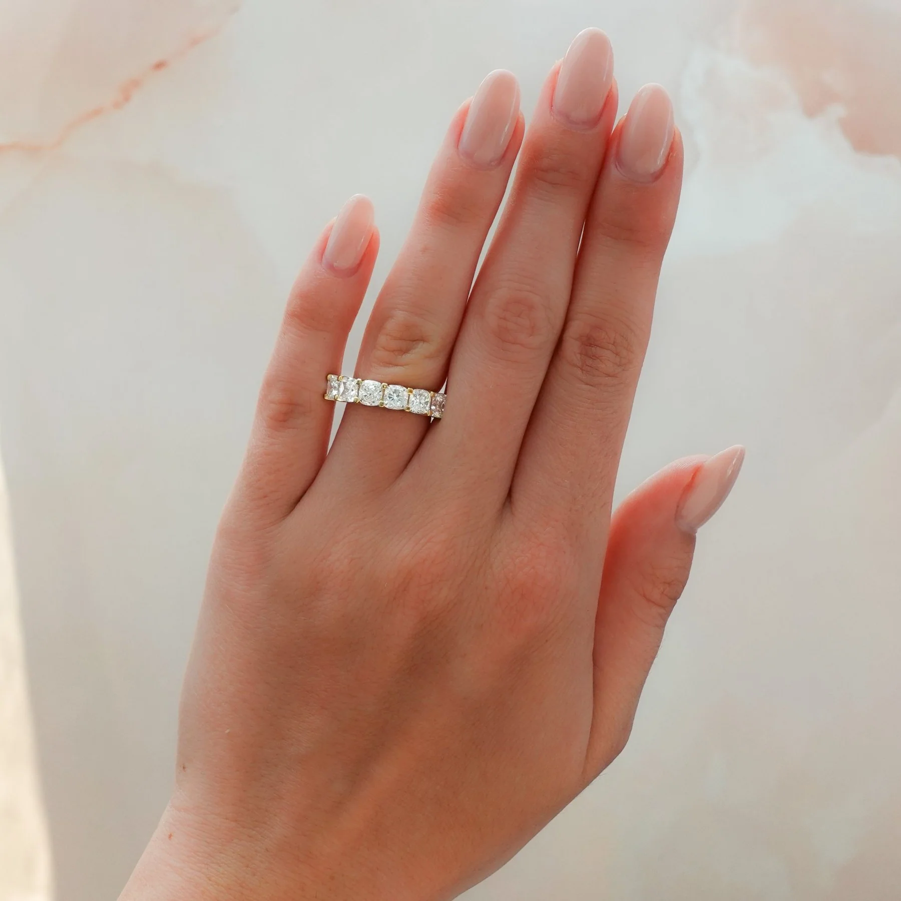 Six Stone Shared Prong Diamond Band With Cushion Cuts - Image 2