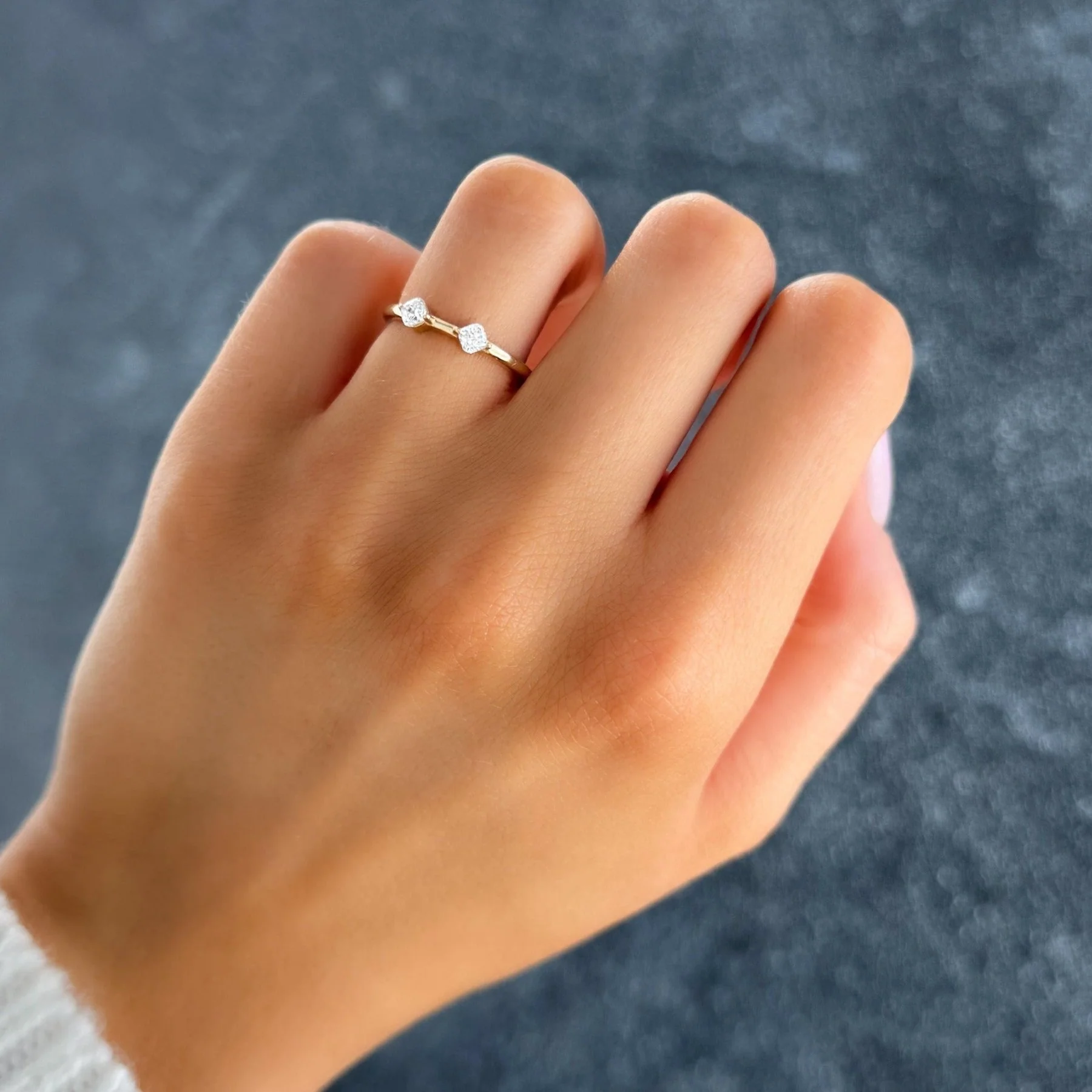 Spaced Compass Wedding Band with Two Cushion Cuts - Image 2