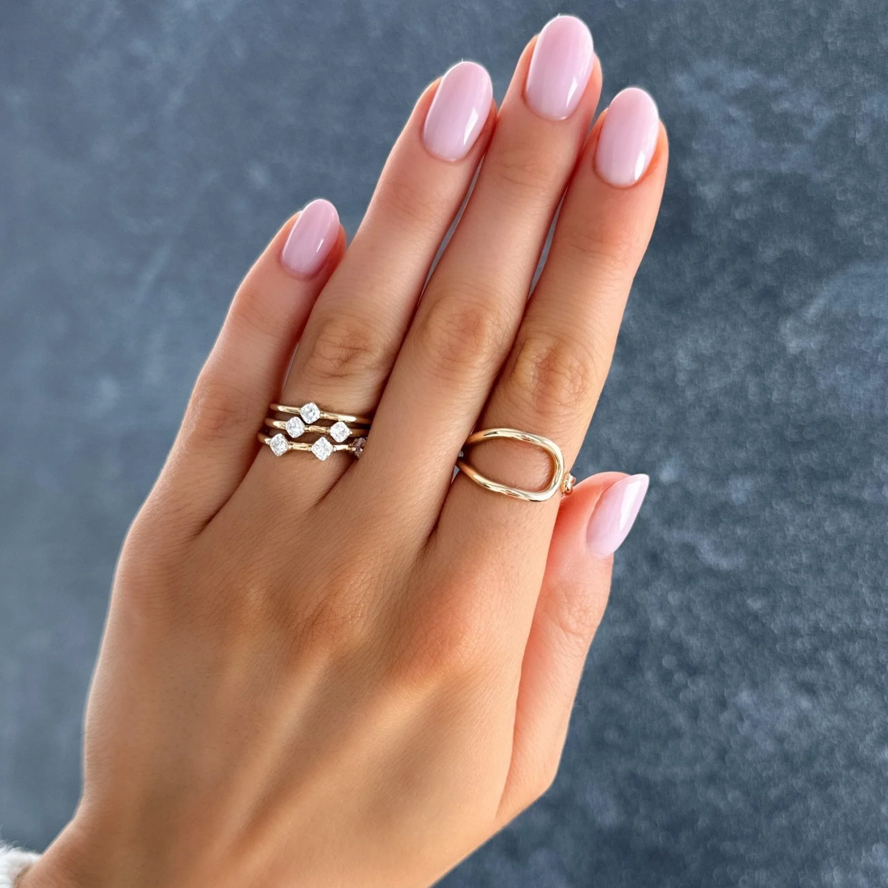 Spaced Compass Wedding Band with Two Cushion Cuts - Image 5