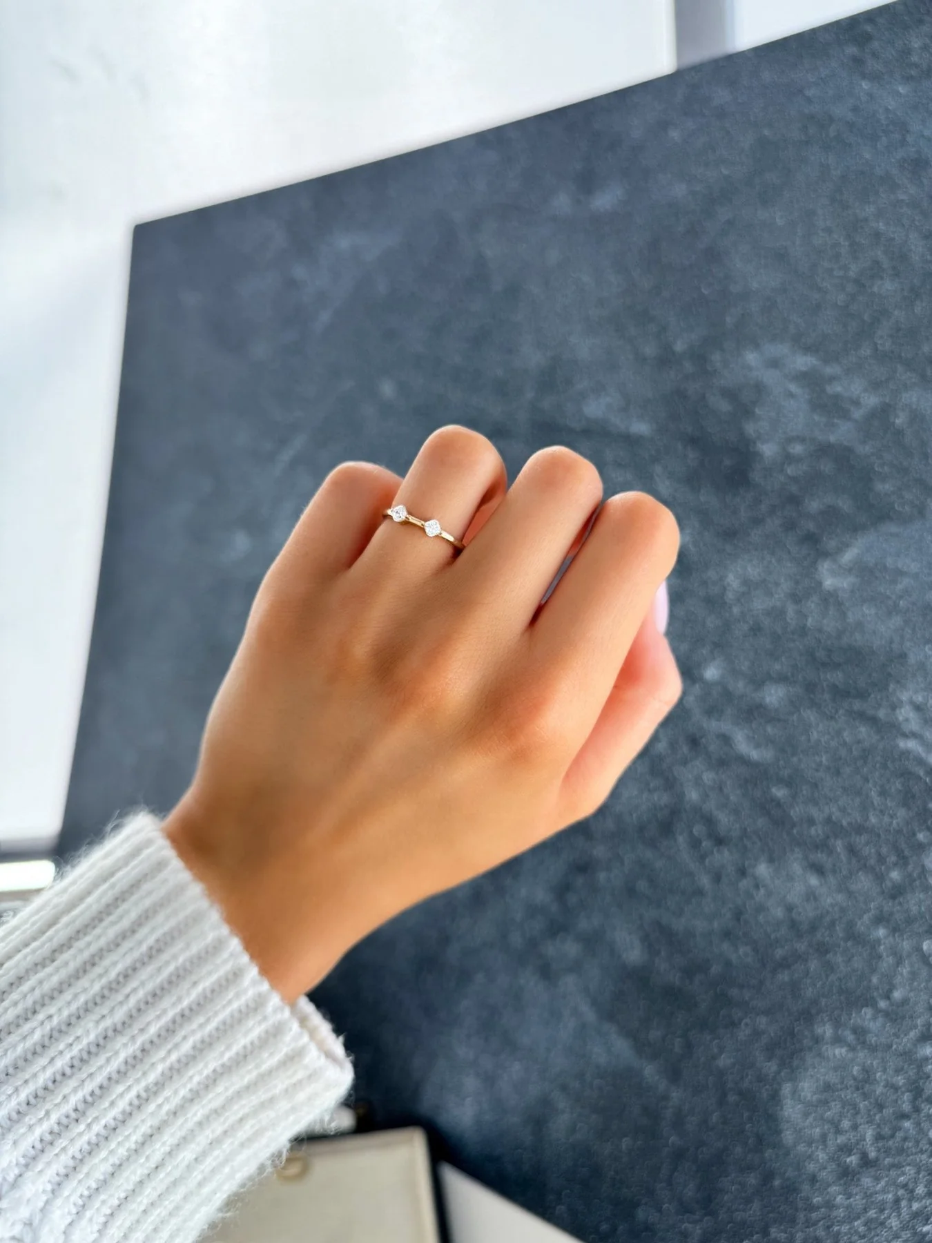 Spaced Compass Wedding Band with Two Cushion Cuts - Image 6