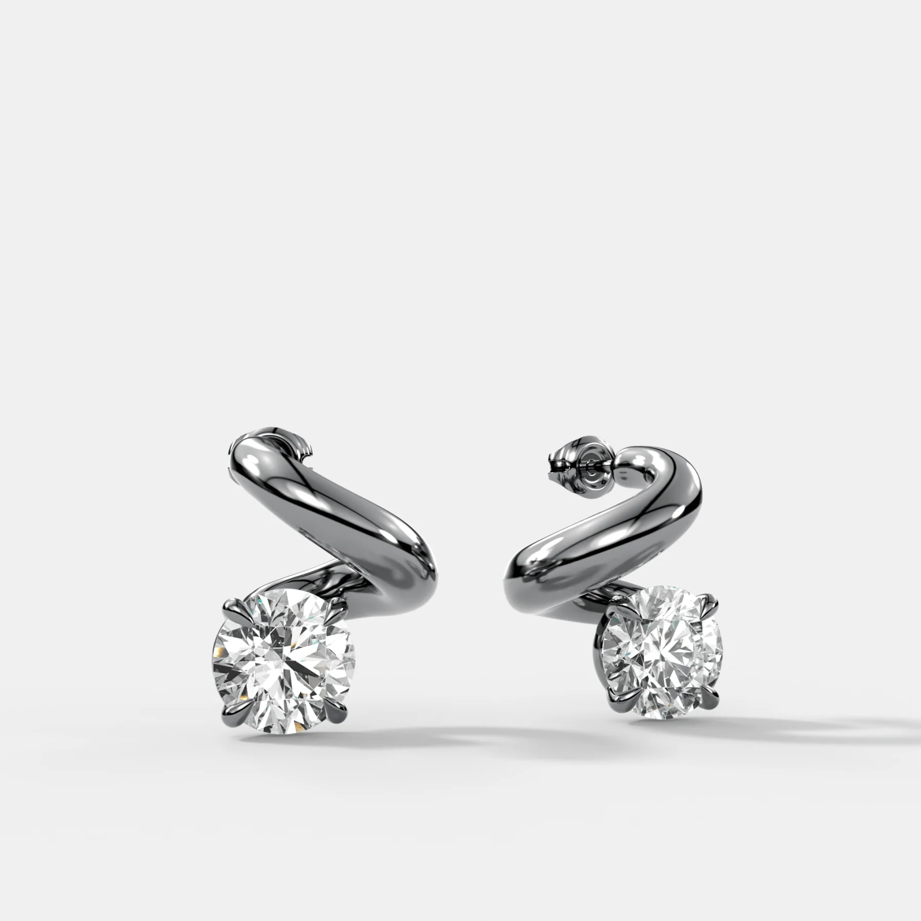 Spiral Studs with Round Cut Diamond - Image 2