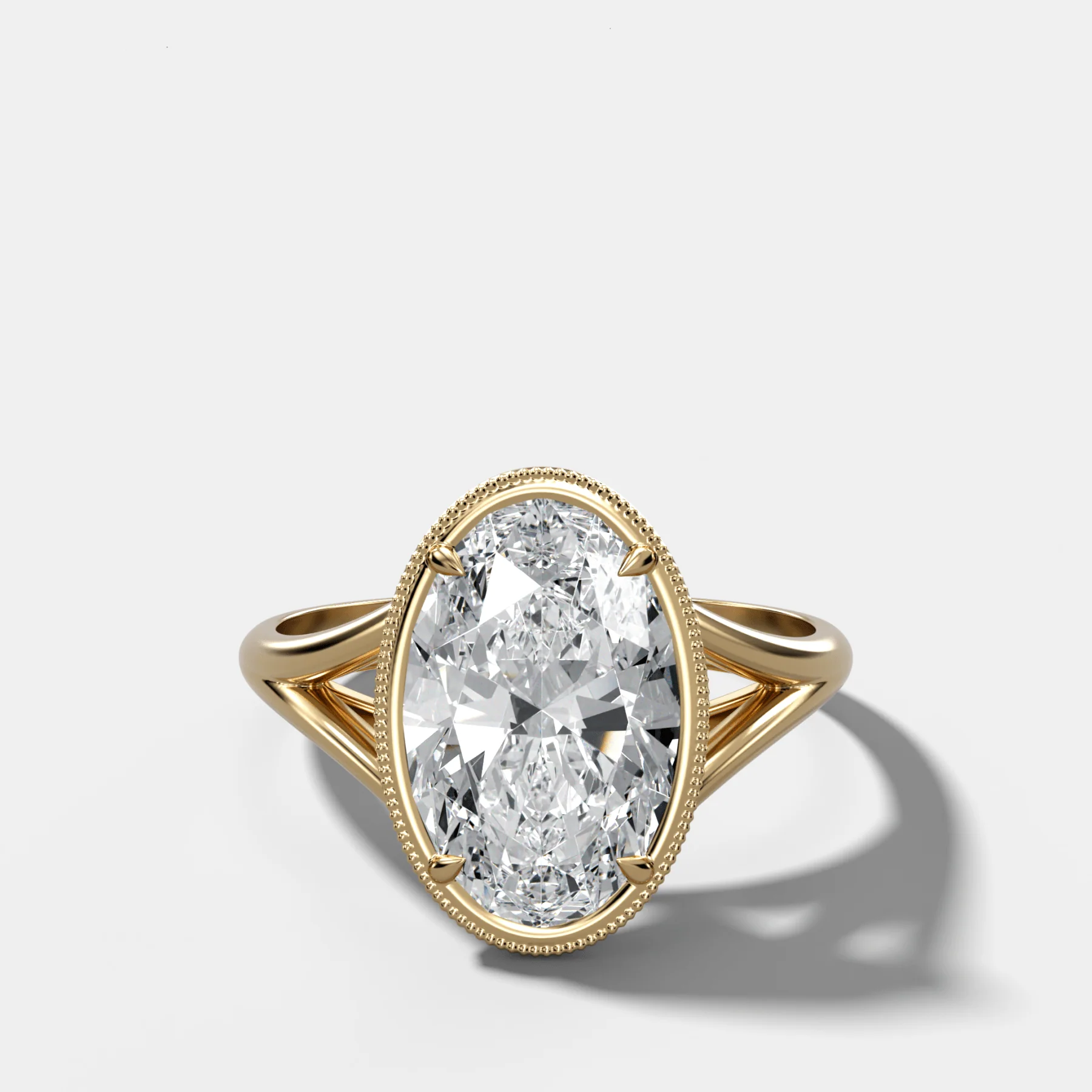 Split Shank Milgrain Bezel Engagement Ring with Oval Cut Diamond
